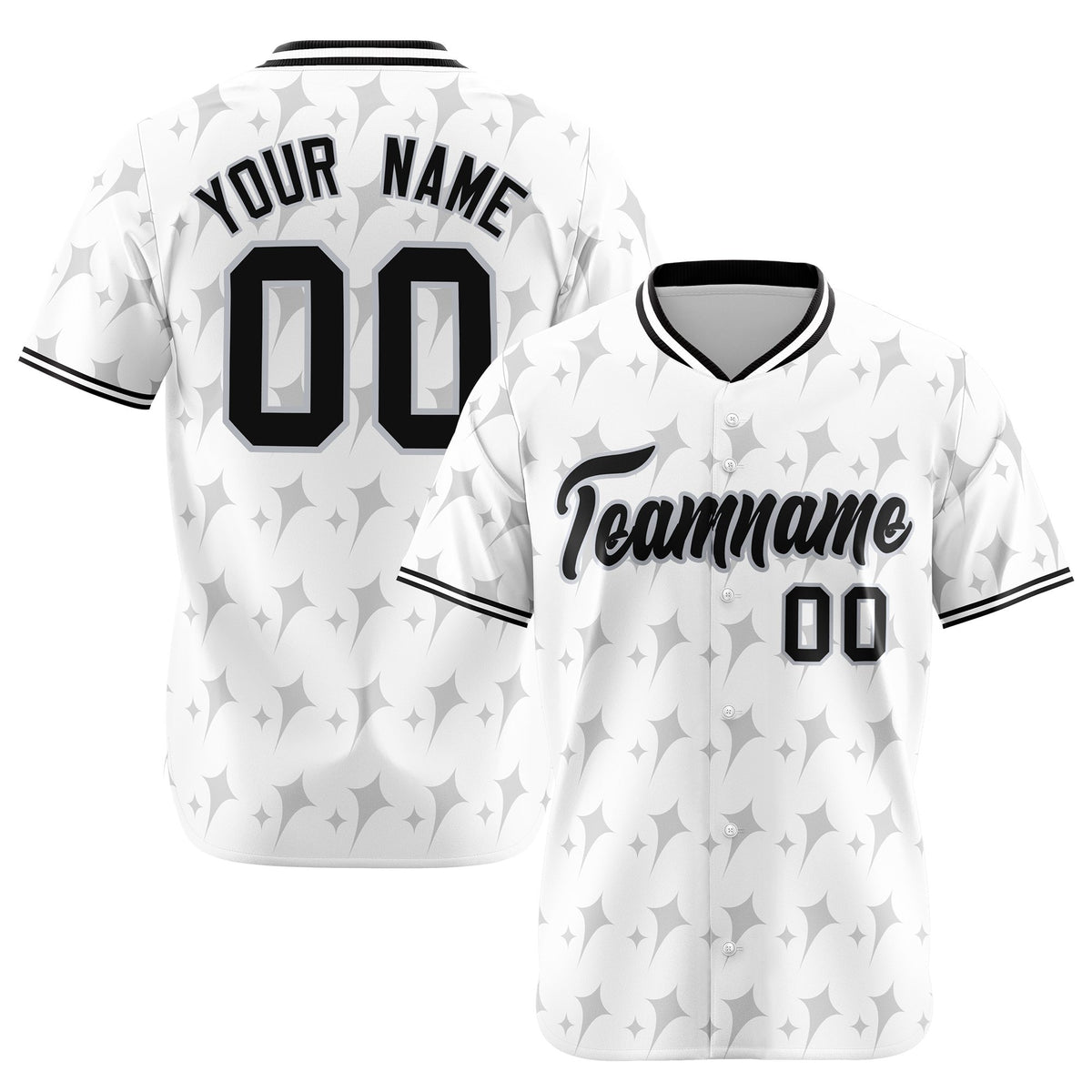 Custom White Gray Black Authentic Four Pointed Baseball Jersey