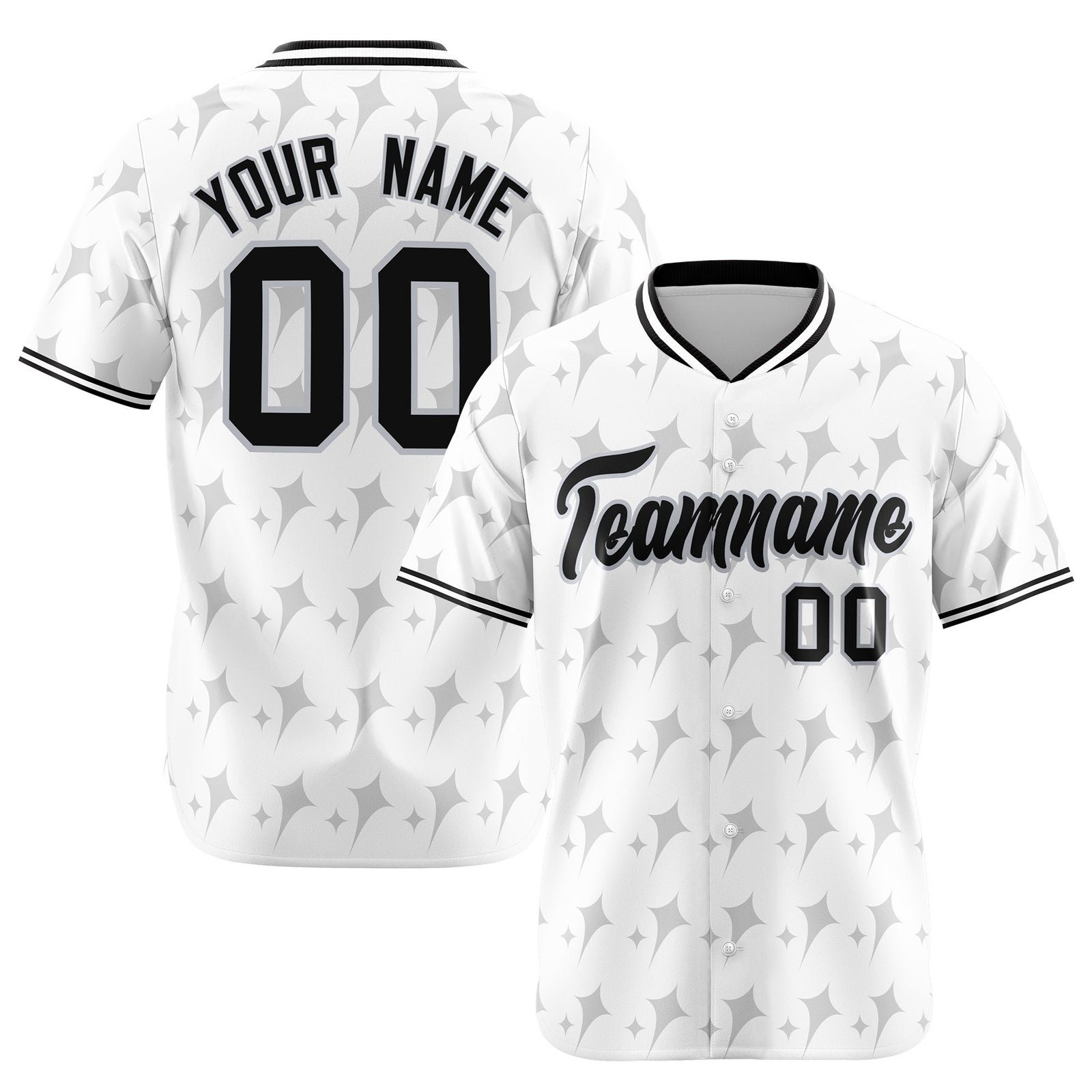 Custom White Gray Black Authentic Four Pointed Baseball Jersey