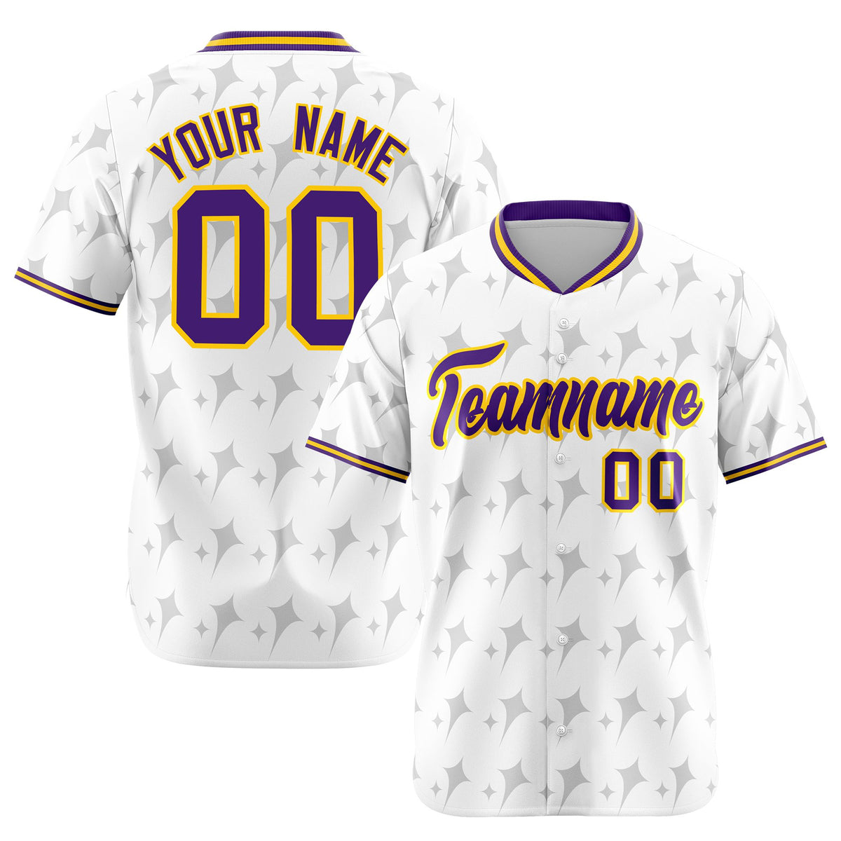 Custom White Purple Gold Authentic Four Pointed Baseball Jersey
