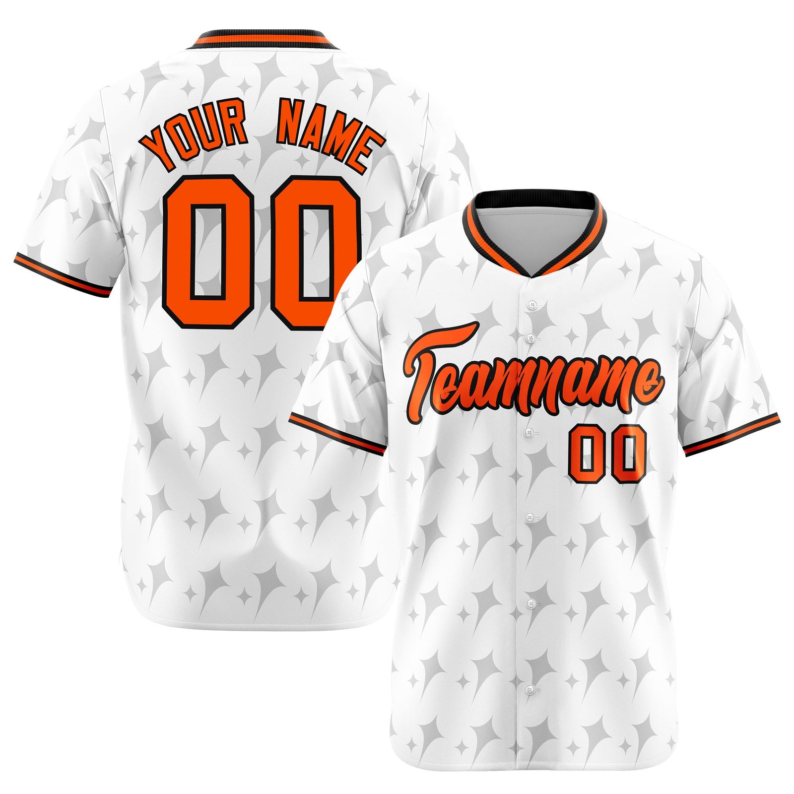 Custom White Orange Black Authentic Four Pointed Baseball Jersey