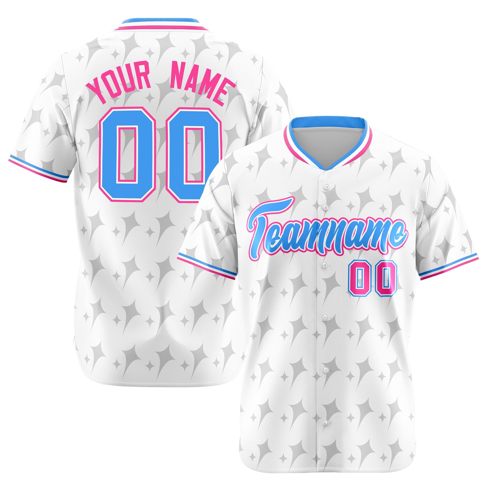 Custom White Powder Blue Pink Authentic Four Pointed Baseball Jersey