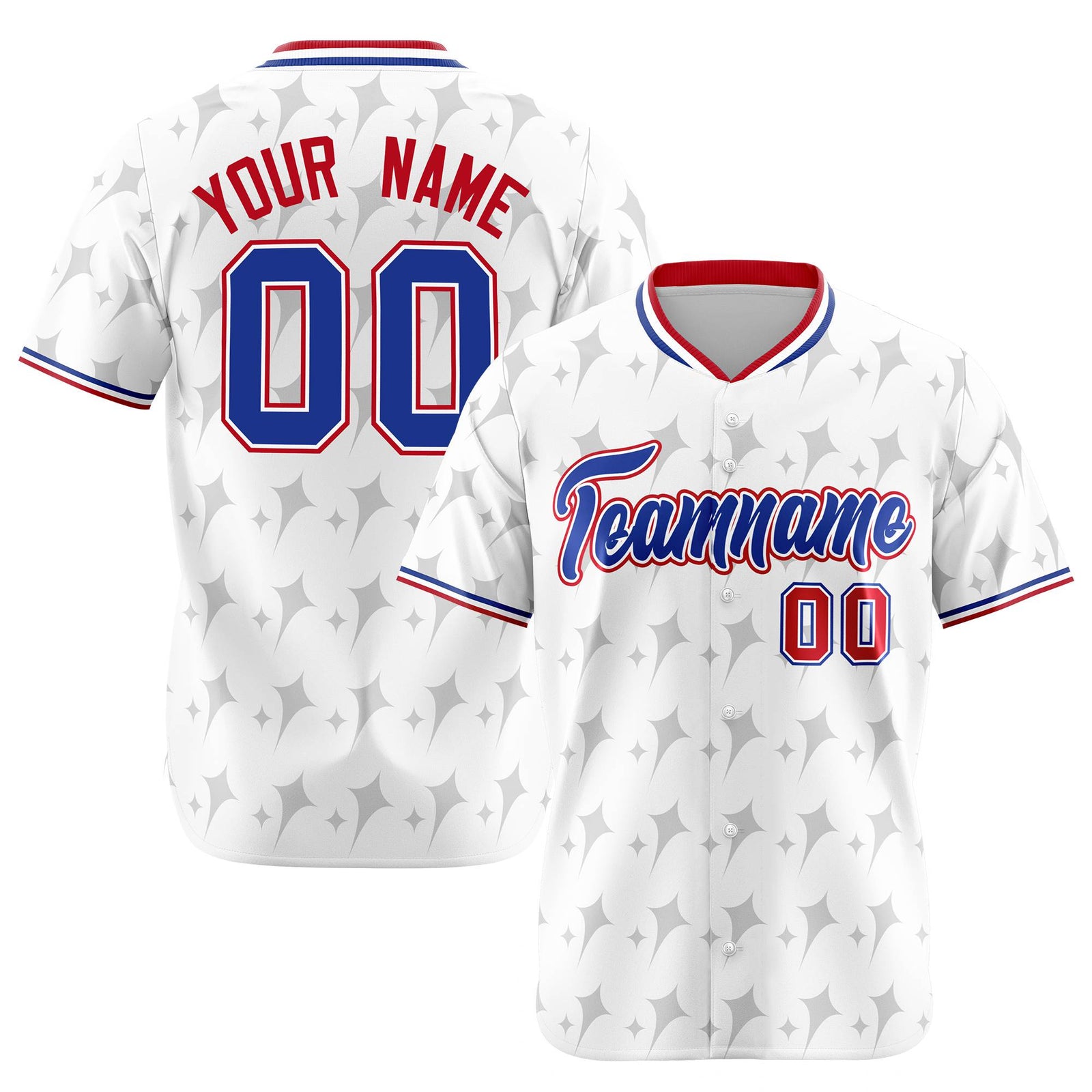 Custom White Royal Blue Red Authentic Four Pointed Baseball Jersey