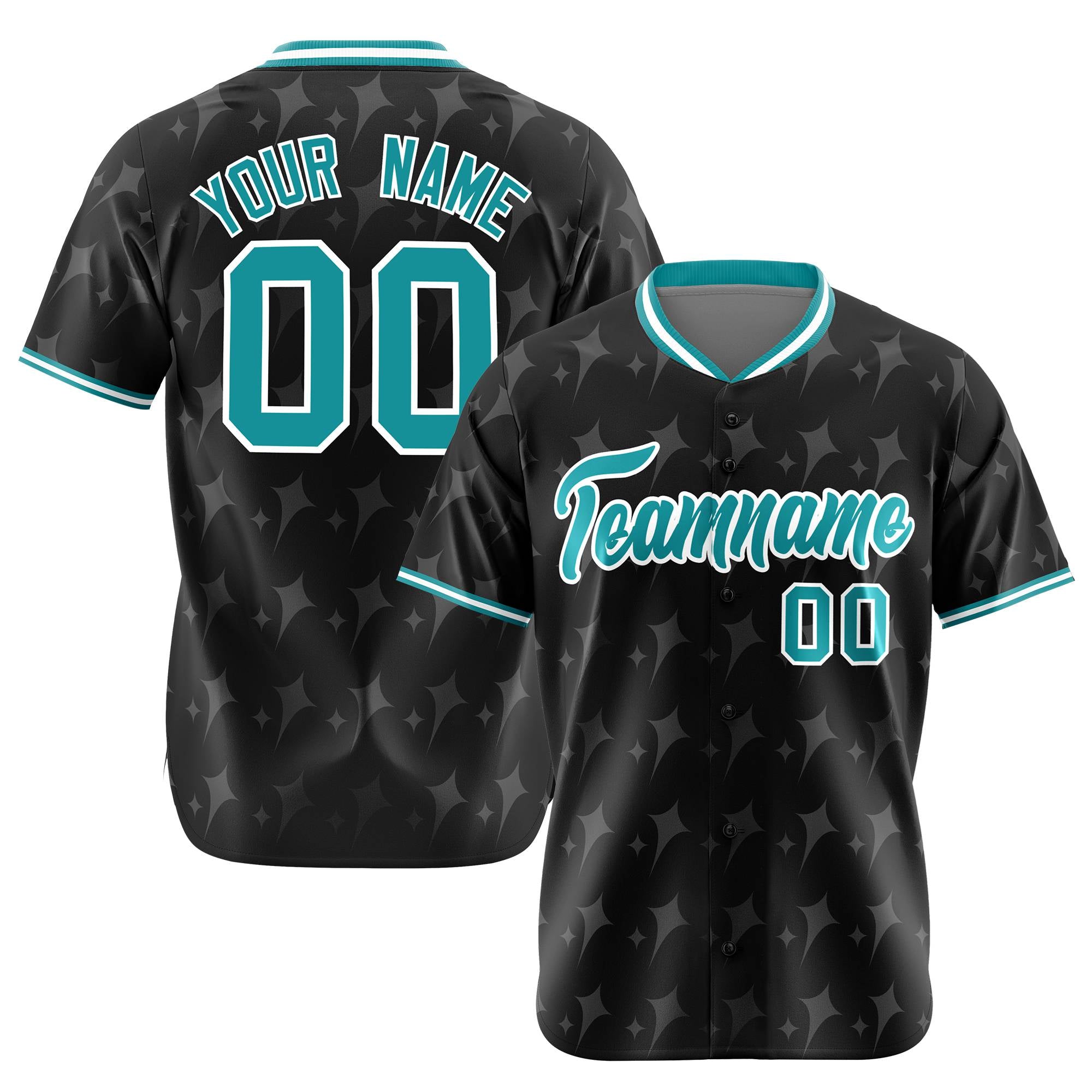 Custom Black Aqua White Authentic Four Pointed Baseball Jersey