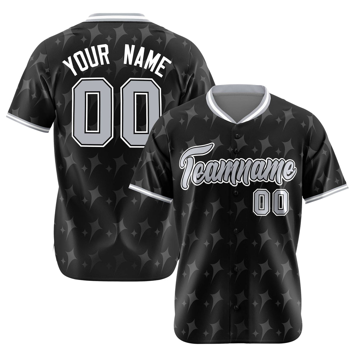 Custom Black Gray White Authentic Four Pointed Baseball Jersey