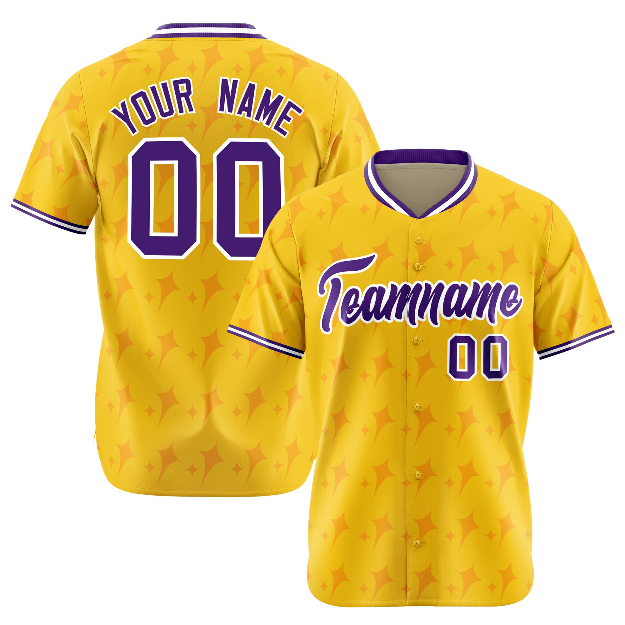 Custom Gold Purple White Authentic Four Pointed Baseball Jersey