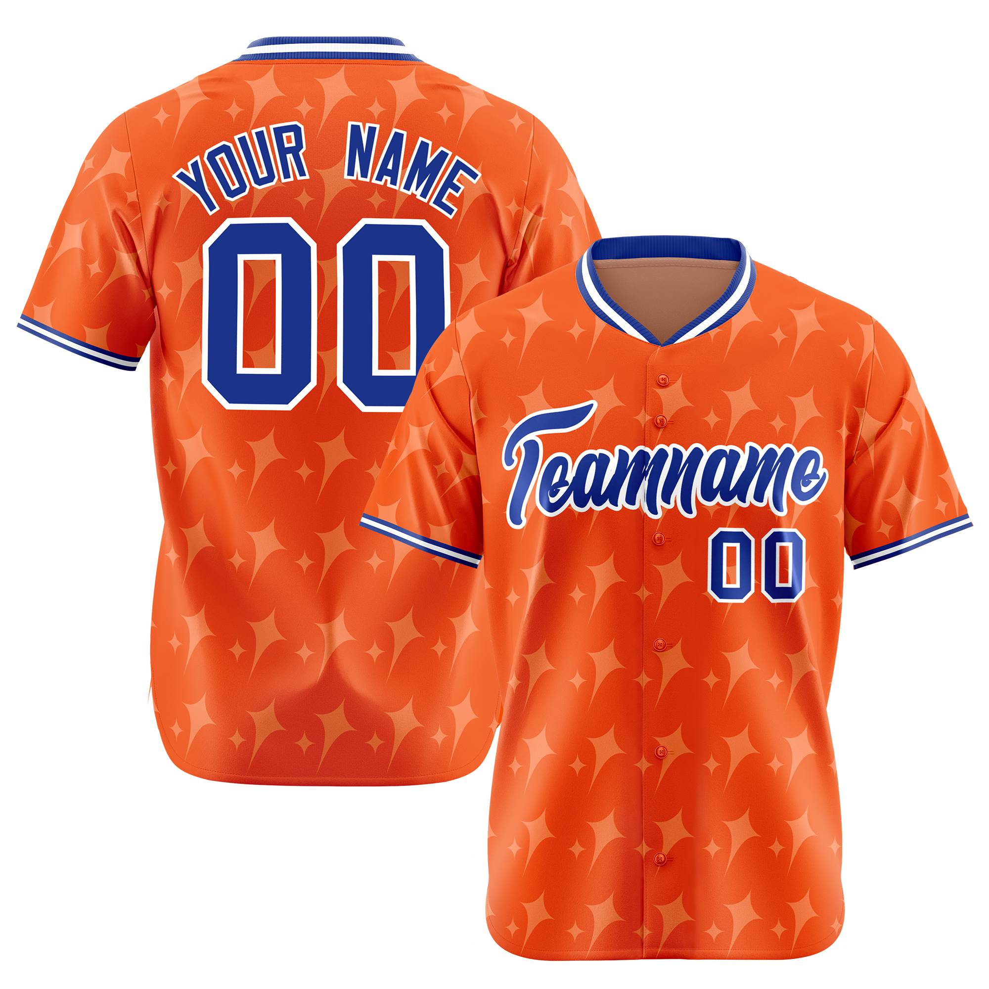 Custom Orange Royal Blue White Authentic Four Pointed Baseball Jersey