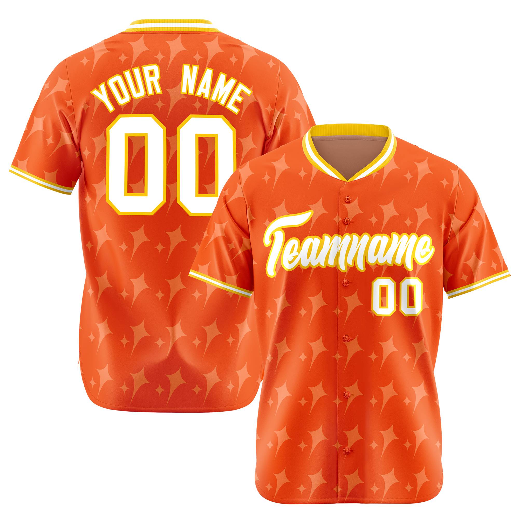 Custom Orange White Gold Authentic Four Pointed Baseball Jersey