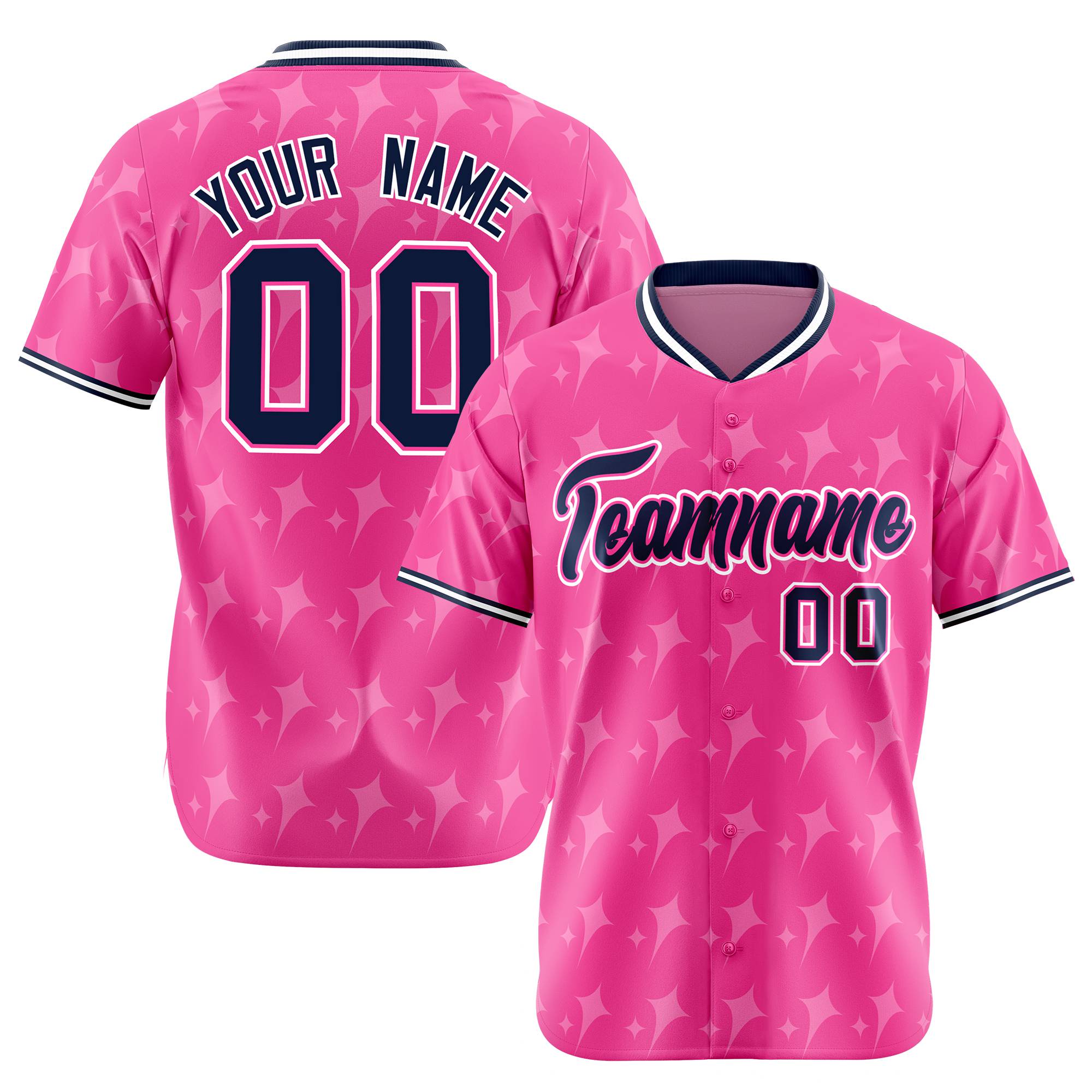 Custom Pink Navy White Authentic Four Pointed Baseball Jersey