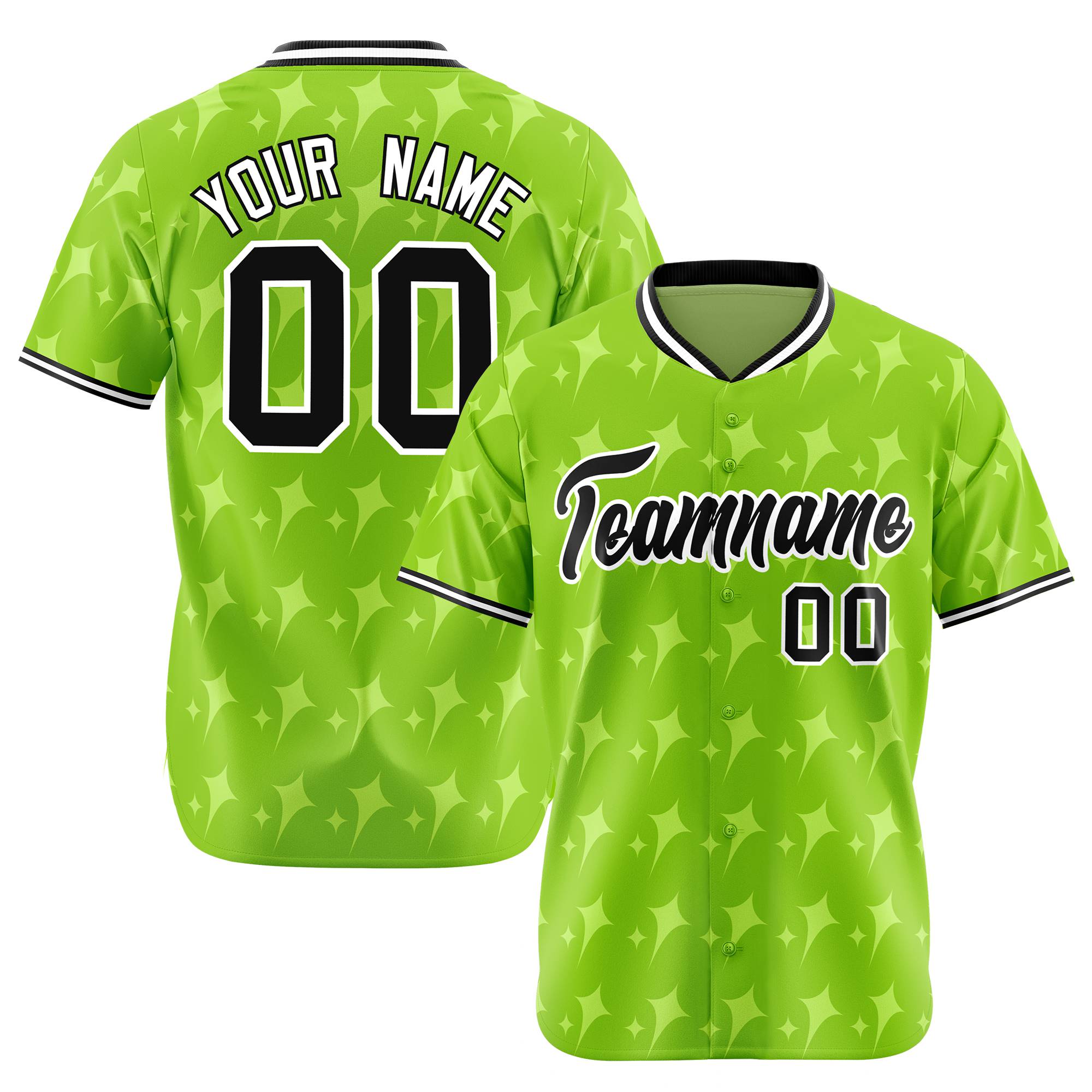 Custom Neon Green Black White Authentic Four Pointed Baseball Jersey