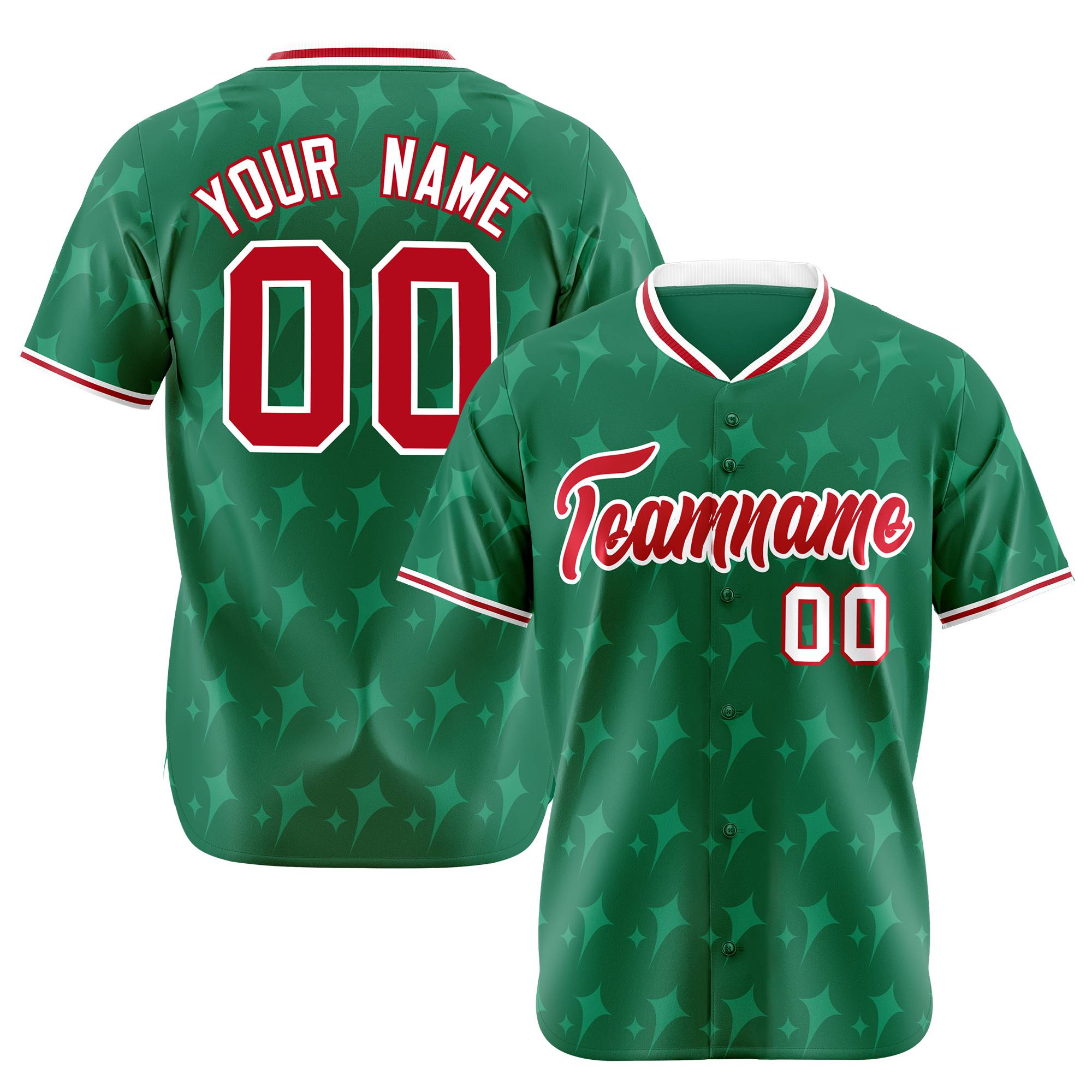 Custom Kelly Green Red White Authentic Four Pointed Baseball Jersey