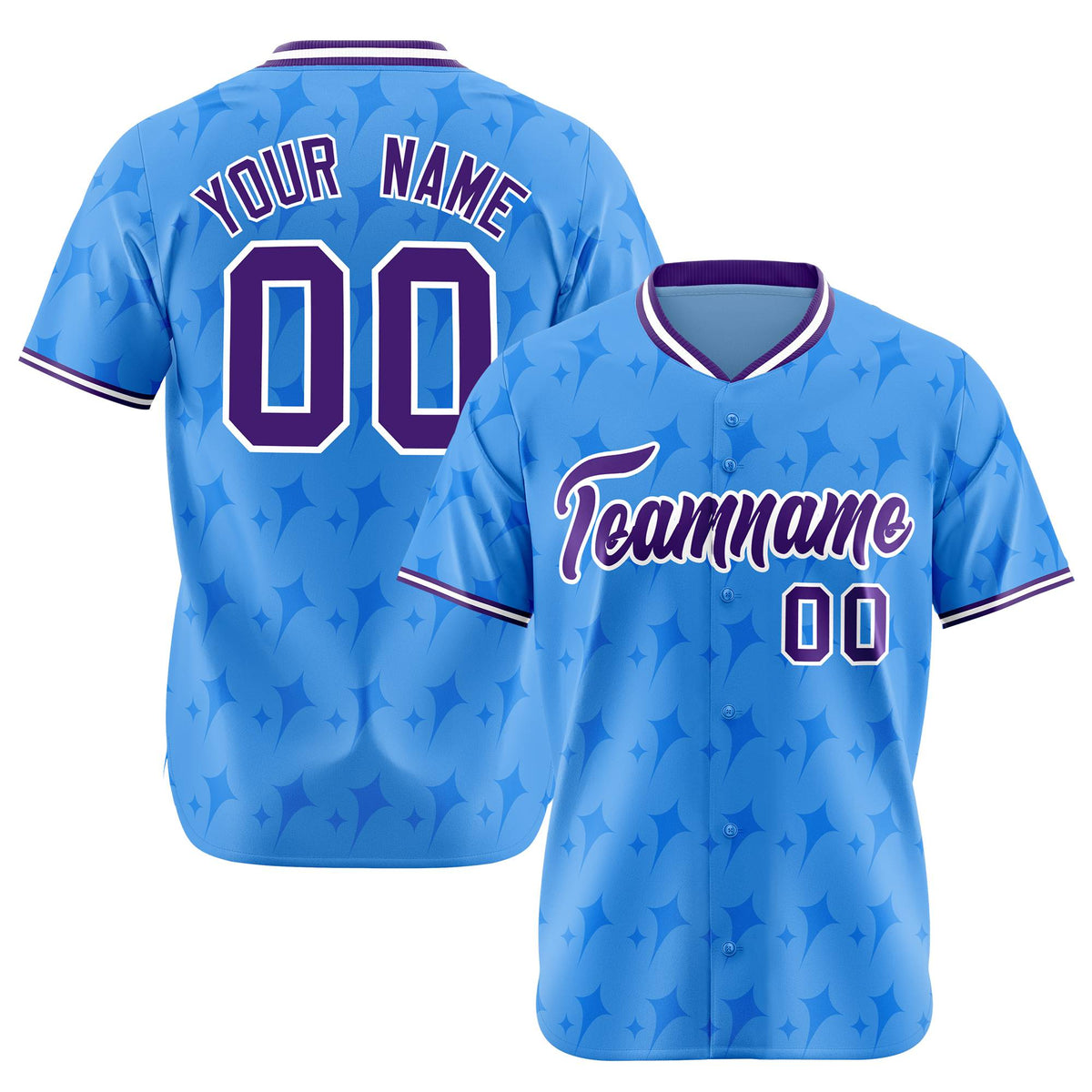Custom Powder Blue Purple White Authentic Four Pointed Baseball Jersey
