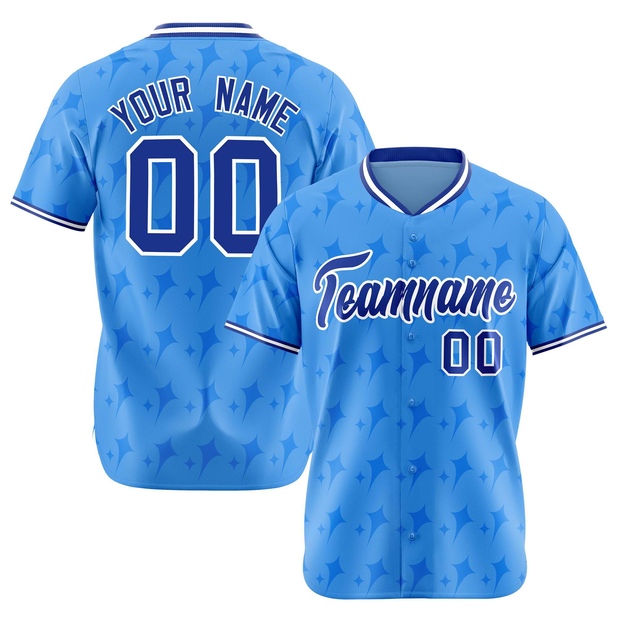 Custom Powder Blue Royal Blue White Authentic Four Pointed Baseball Jersey