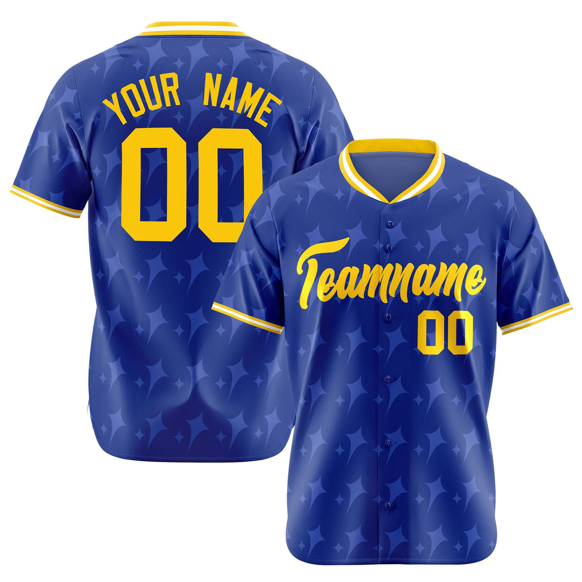 Custom Royal Blue Gold White Authentic Four Pointed Baseball Jersey