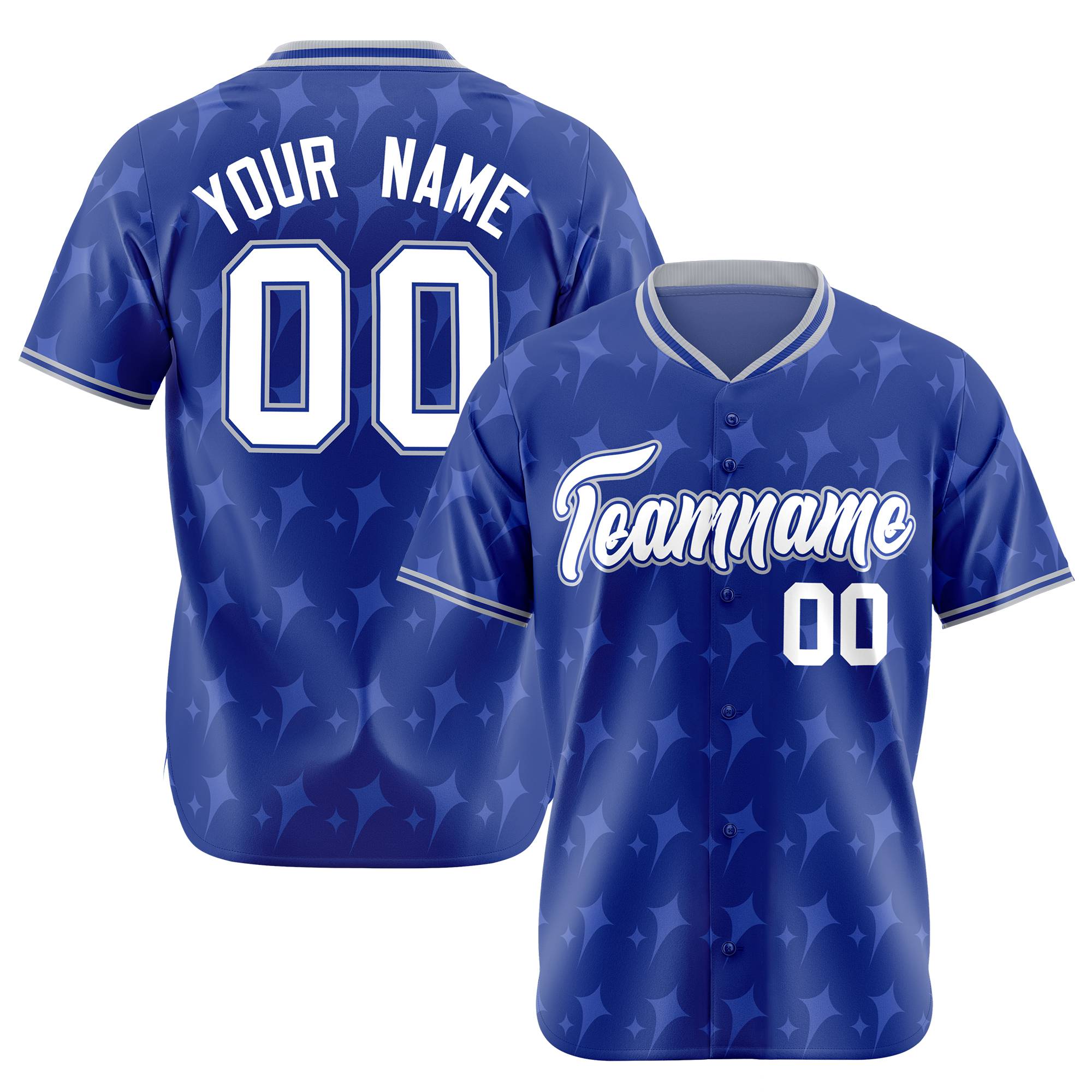 Custom Royal Blue White Gray Authentic Four Pointed Baseball Jersey