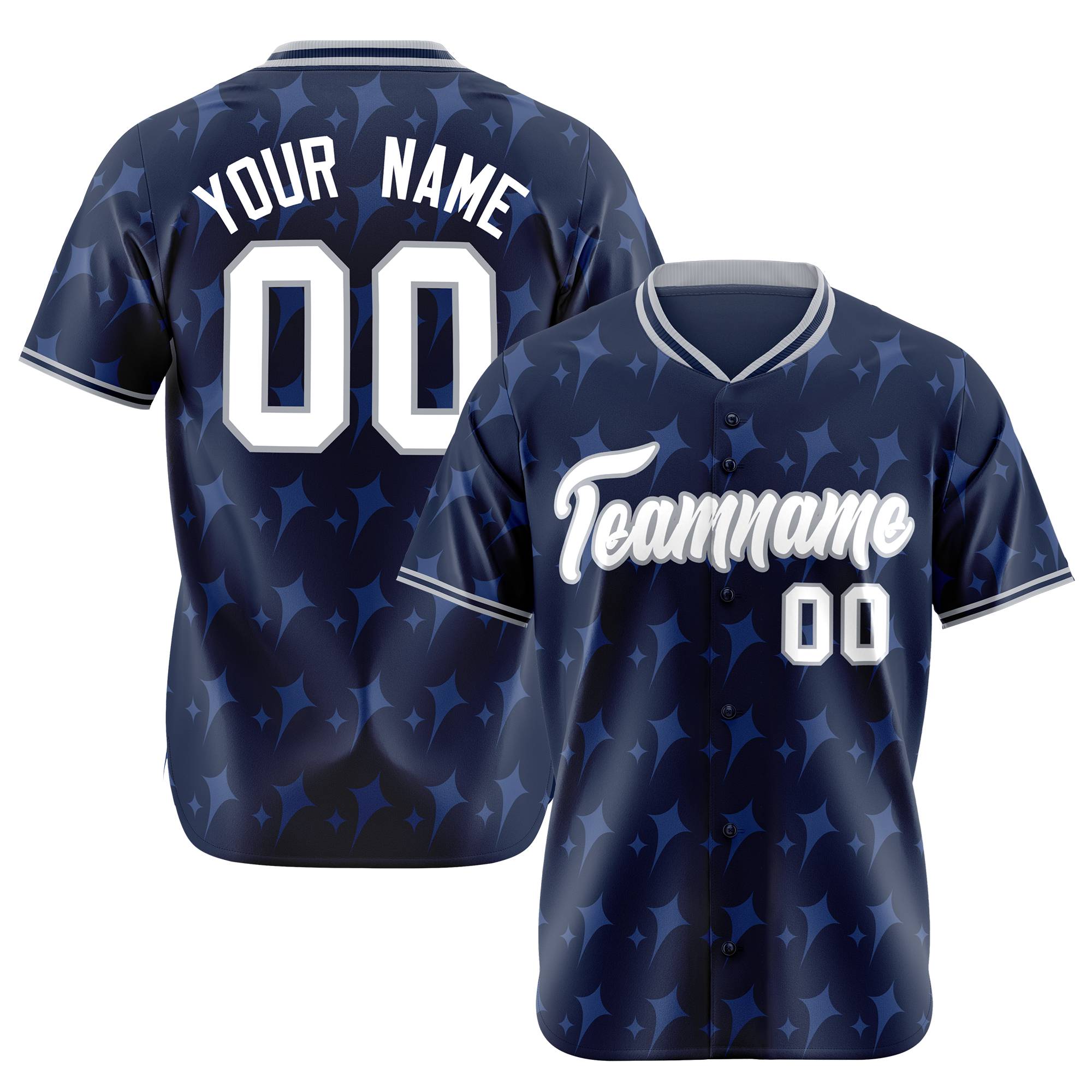 Custom Navy White Gray Authentic Four Pointed Baseball Jersey