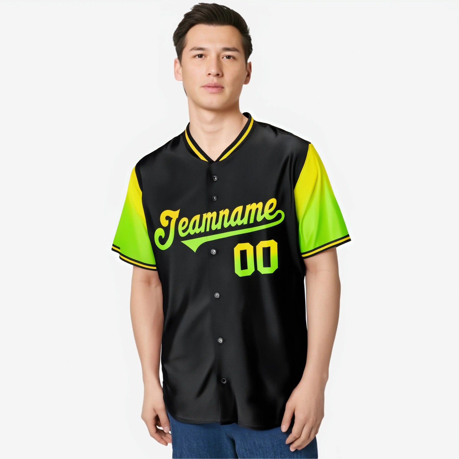 Custom Black Gold-Neon Green Gradient Fashion Authentic Baseball Jersey