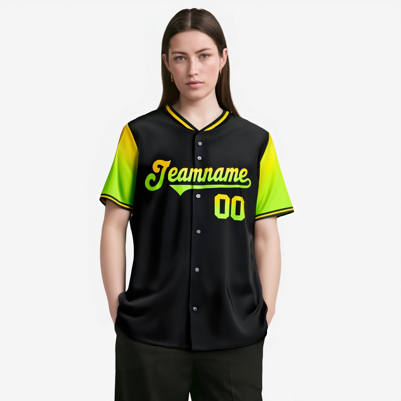 Custom Black Gold-Neon Green Gradient Fashion Authentic Baseball Jersey