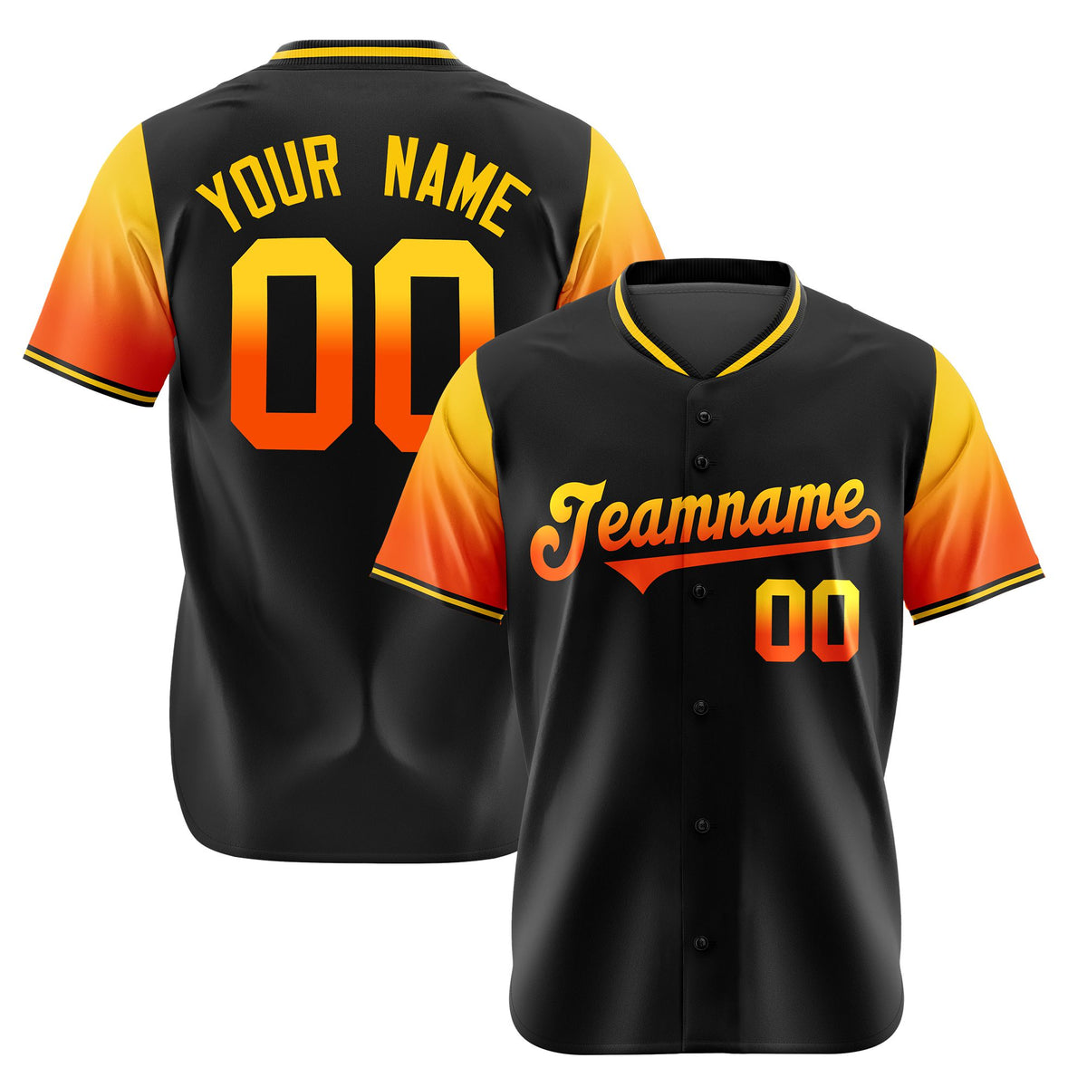 Custom Black Gold-Orange Gradient Fashion Authentic Baseball Jersey