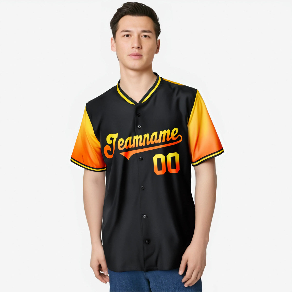 Custom Black Gold-Orange Gradient Fashion Authentic Baseball Jersey