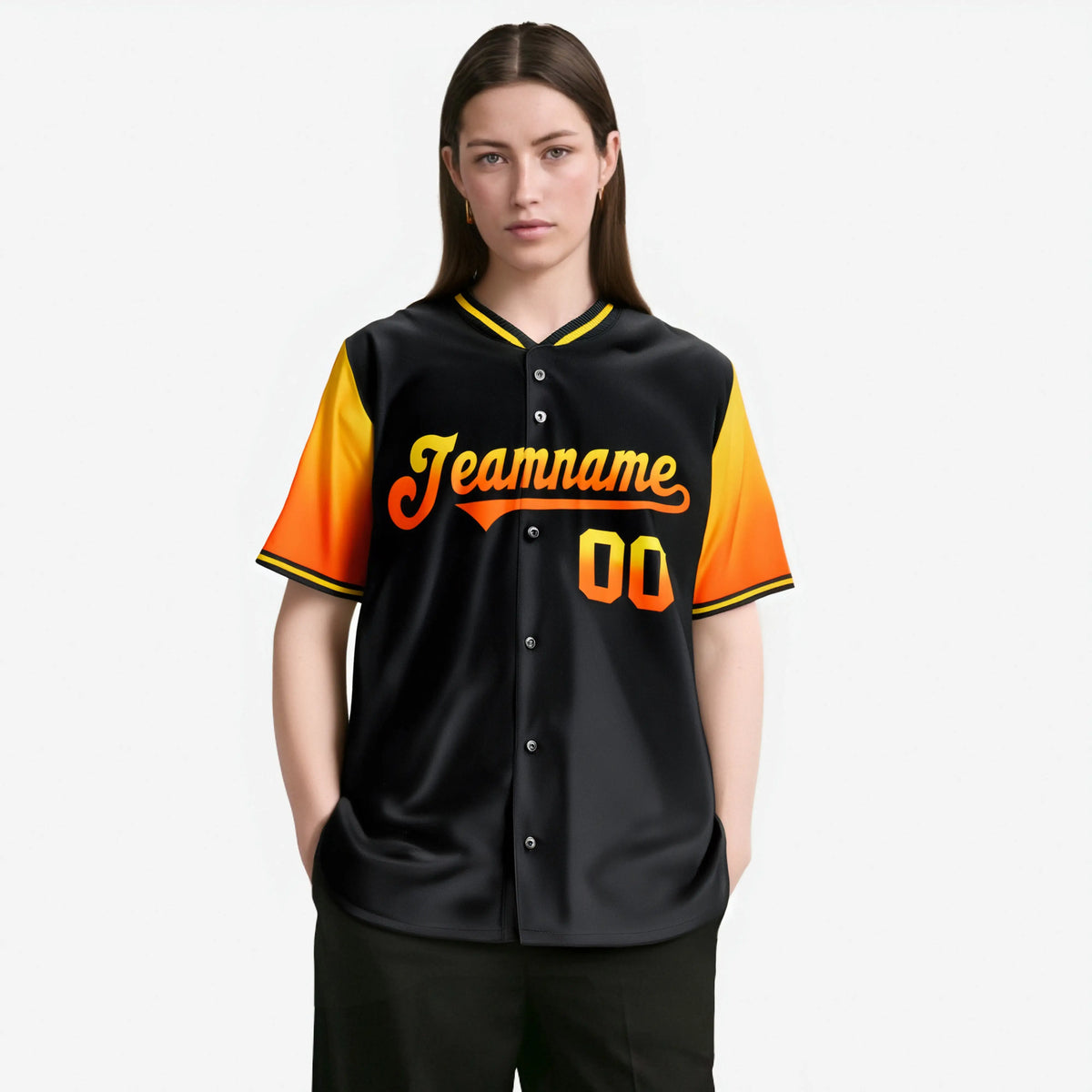 Custom Black Gold-Orange Gradient Fashion Authentic Baseball Jersey