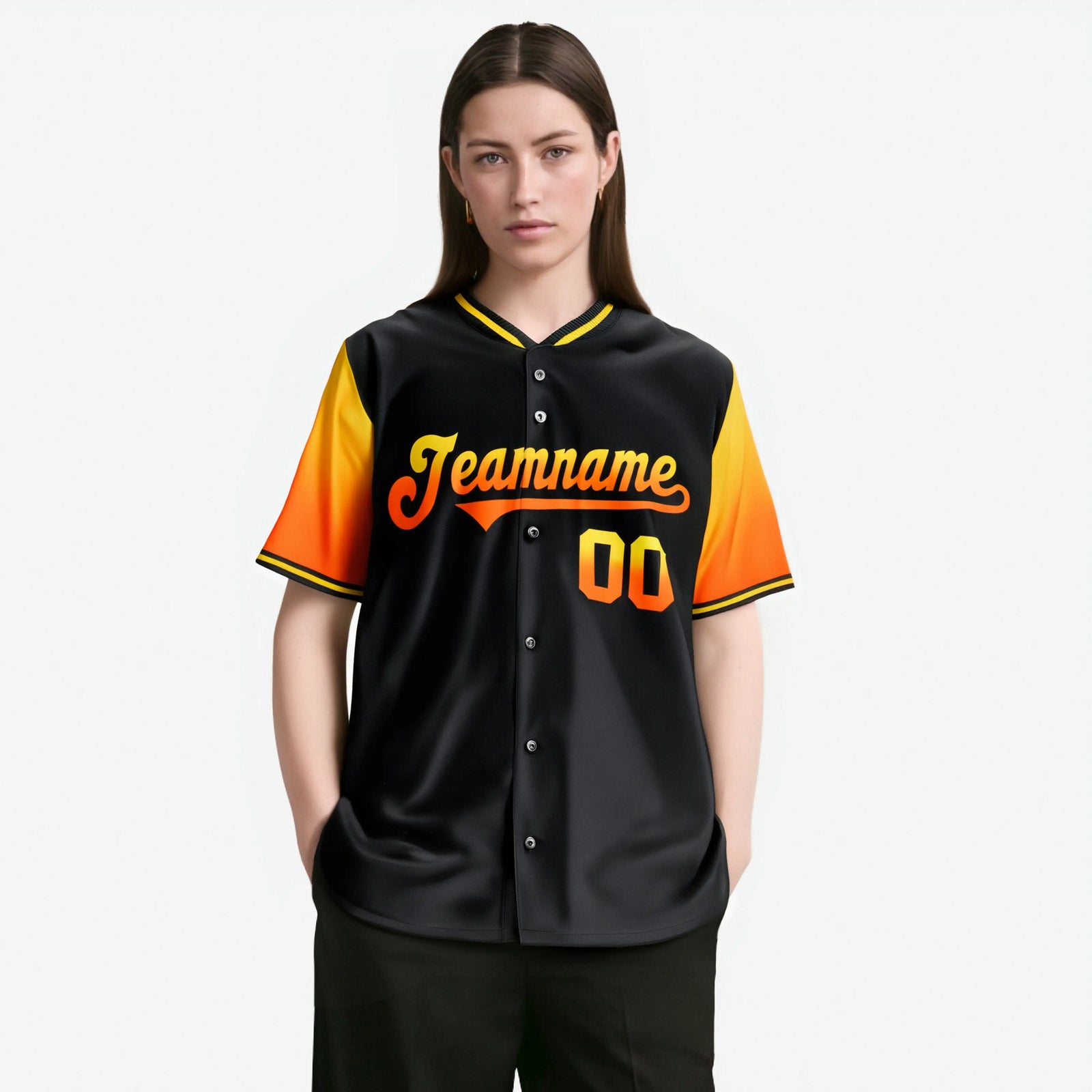 Custom Black Gold-Orange Gradient Fashion Authentic Baseball Jersey