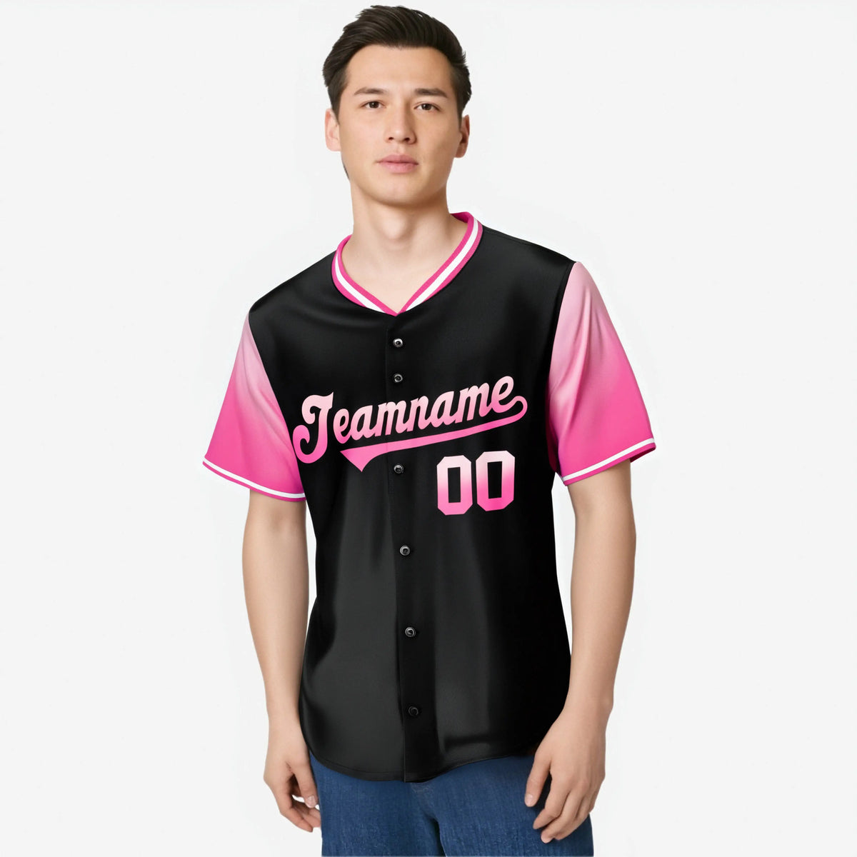Custom Black Light Pink-Pink Gradient Fashion Authentic Baseball Jersey