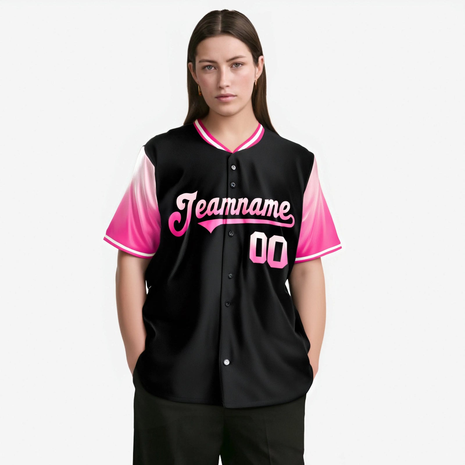 Custom Black Light Pink-Pink Gradient Fashion Authentic Baseball Jersey