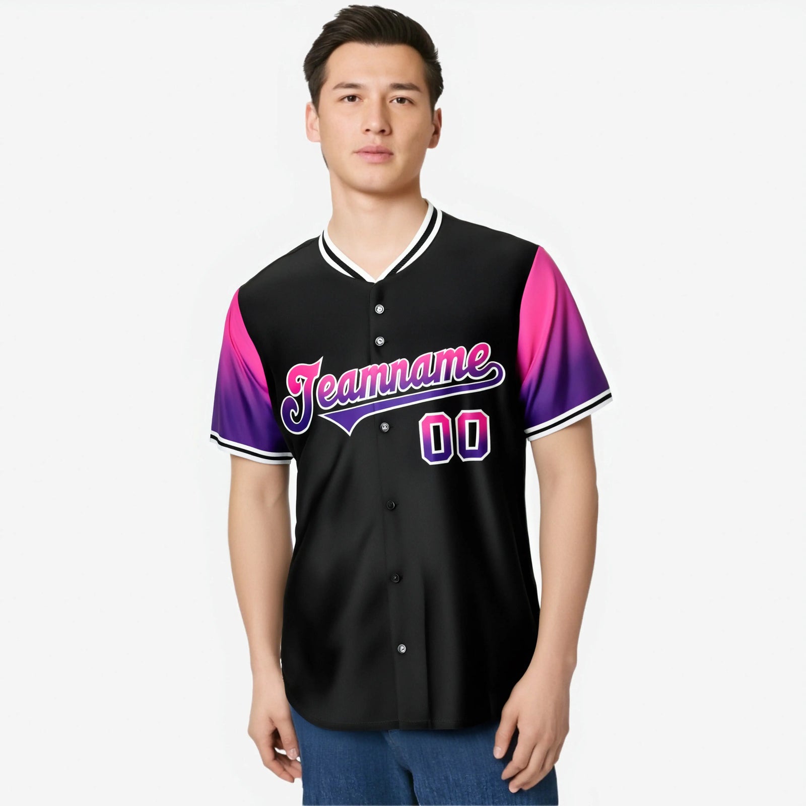 Custom Black Pink-Purple Gradient Fashion Authentic Baseball Jersey