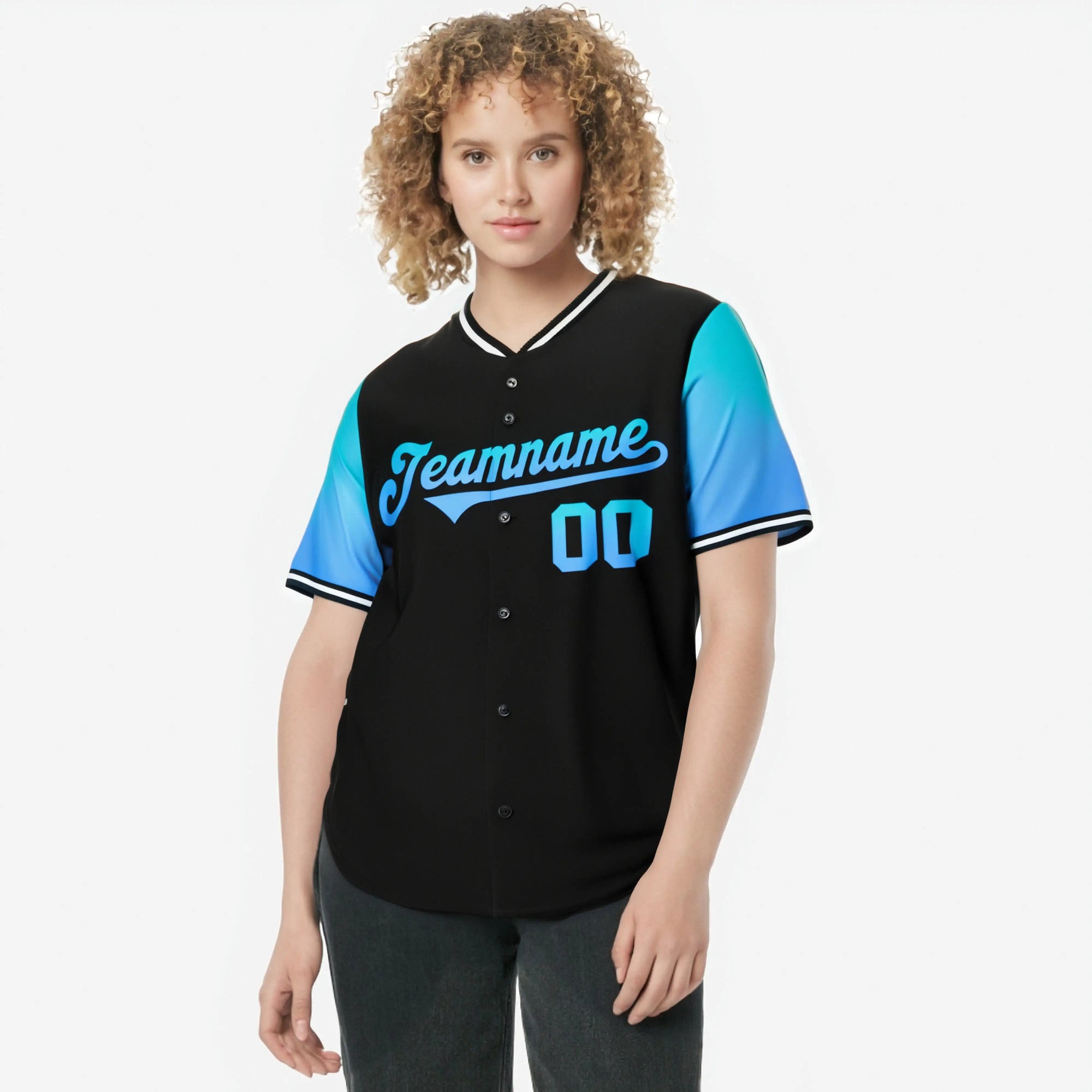 Custom Black Powder Blue-Blue Gradient Fashion Authentic Baseball Jersey