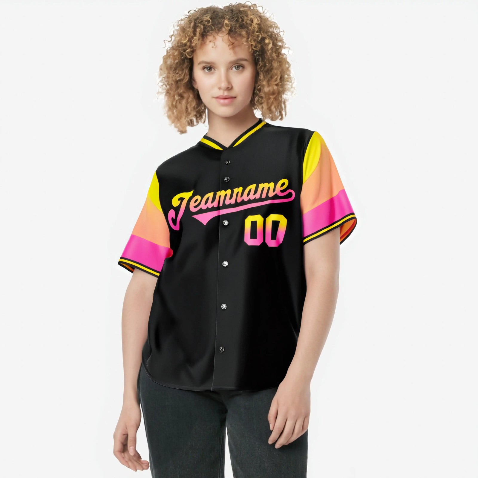 Custom Black Gold-Pink Gradient Fashion Authentic Baseball Jersey
