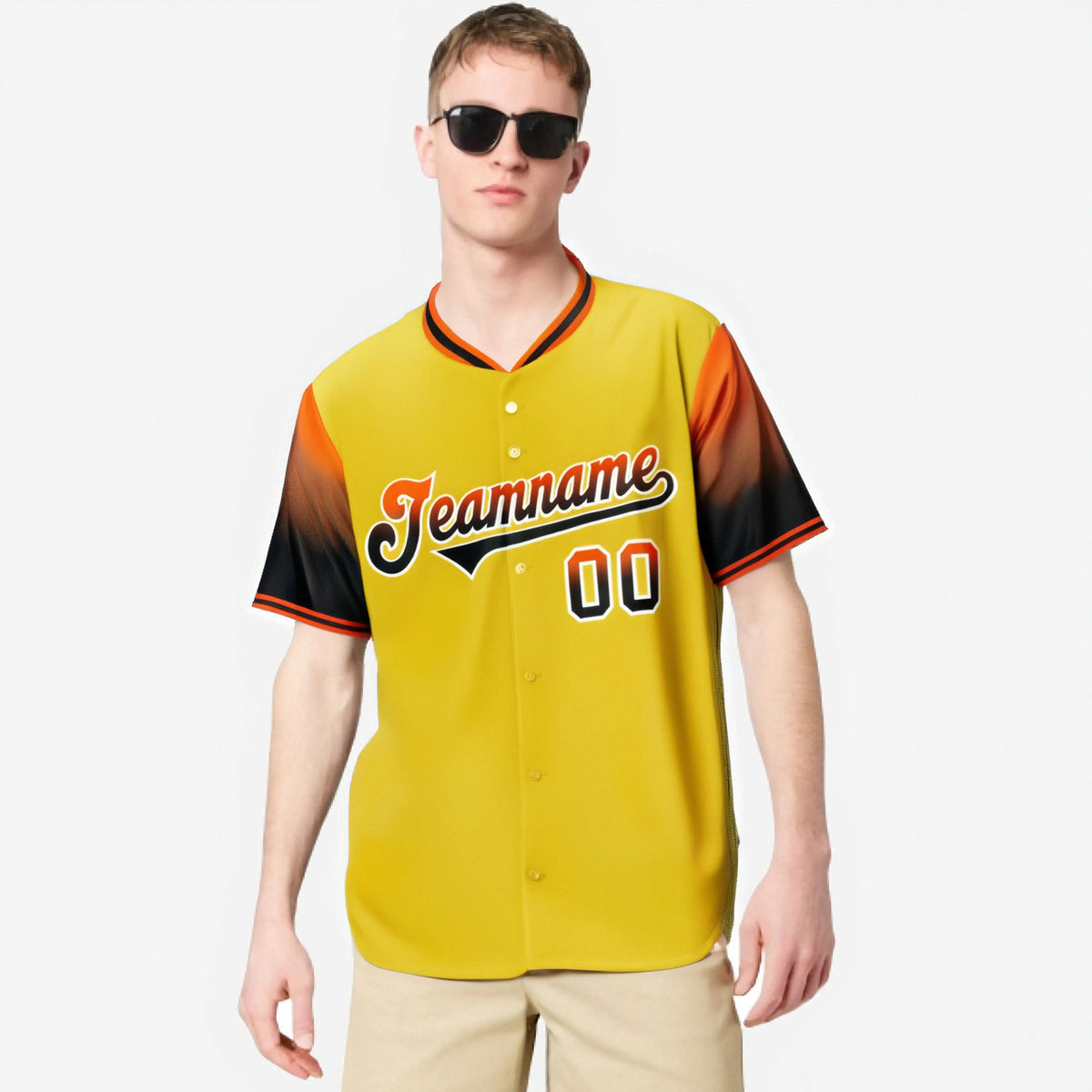 Custom Gold Orange-Black Gradient Fashion Authentic Baseball Jersey