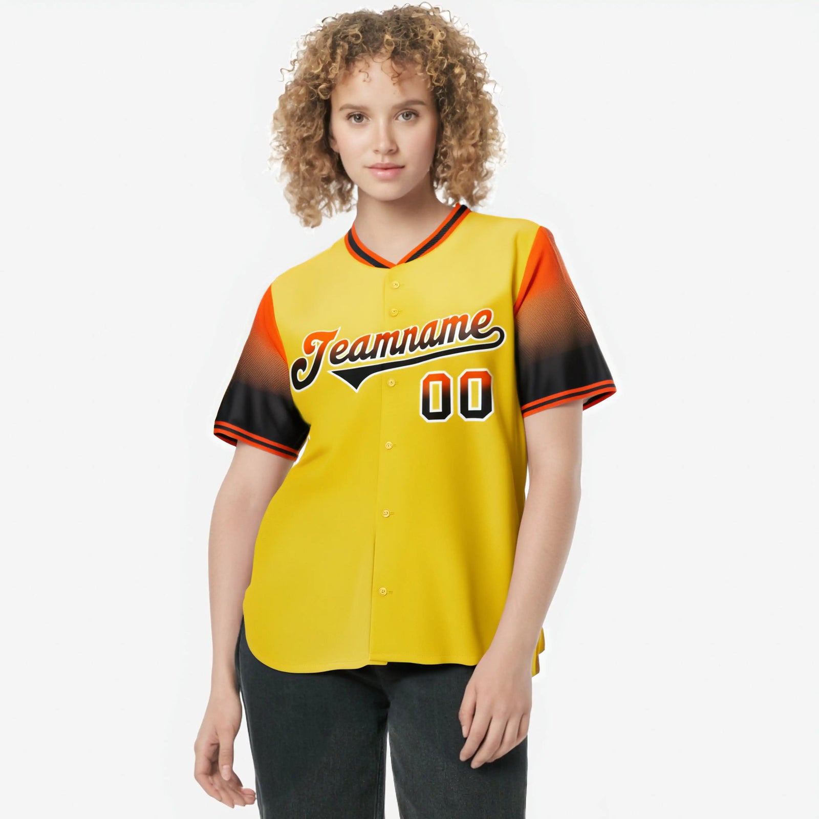 Custom Gold Orange-Black Gradient Fashion Authentic Baseball Jersey