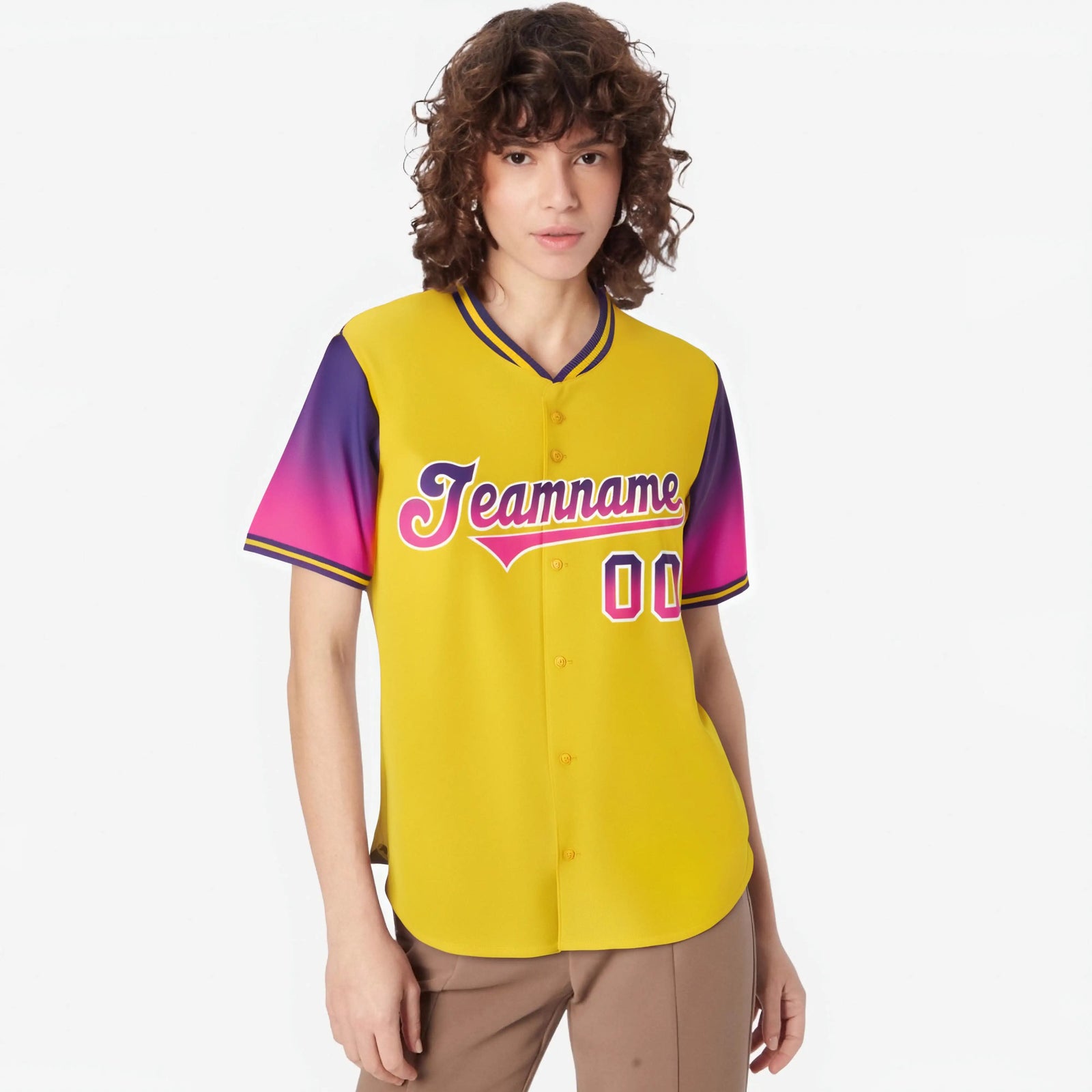 Custom Gold Purple-Pink Gradient Fashion Authentic Baseball Jersey