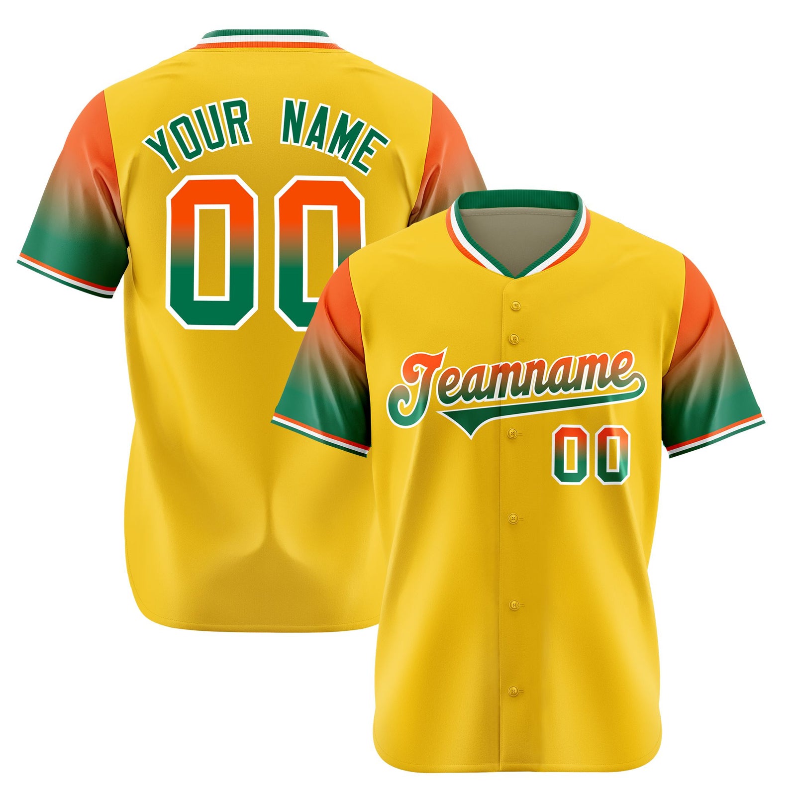 Custom Gold Orange-Green Gradient Fashion Authentic Baseball Jersey