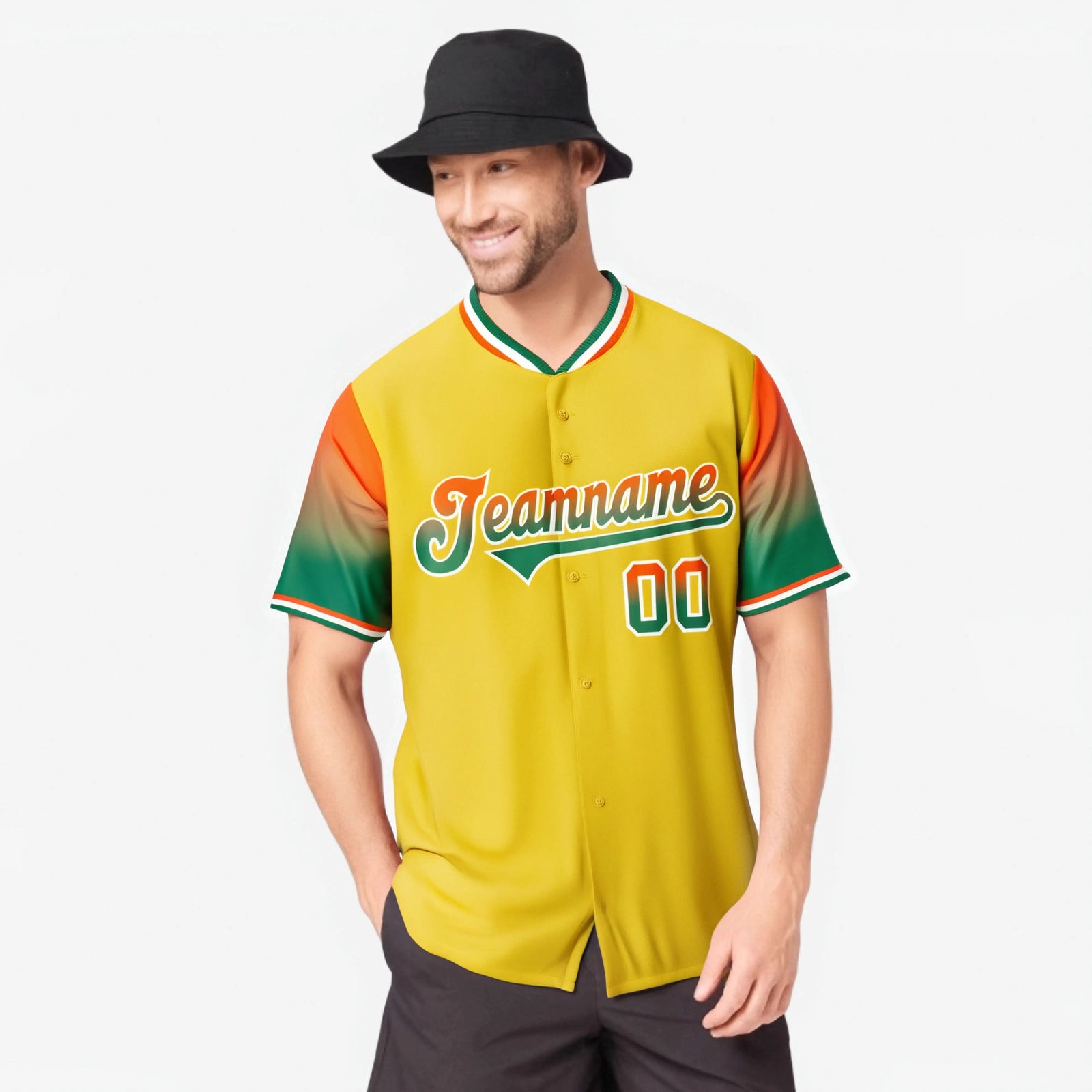 Custom Gold Orange-Green Gradient Fashion Authentic Baseball Jersey