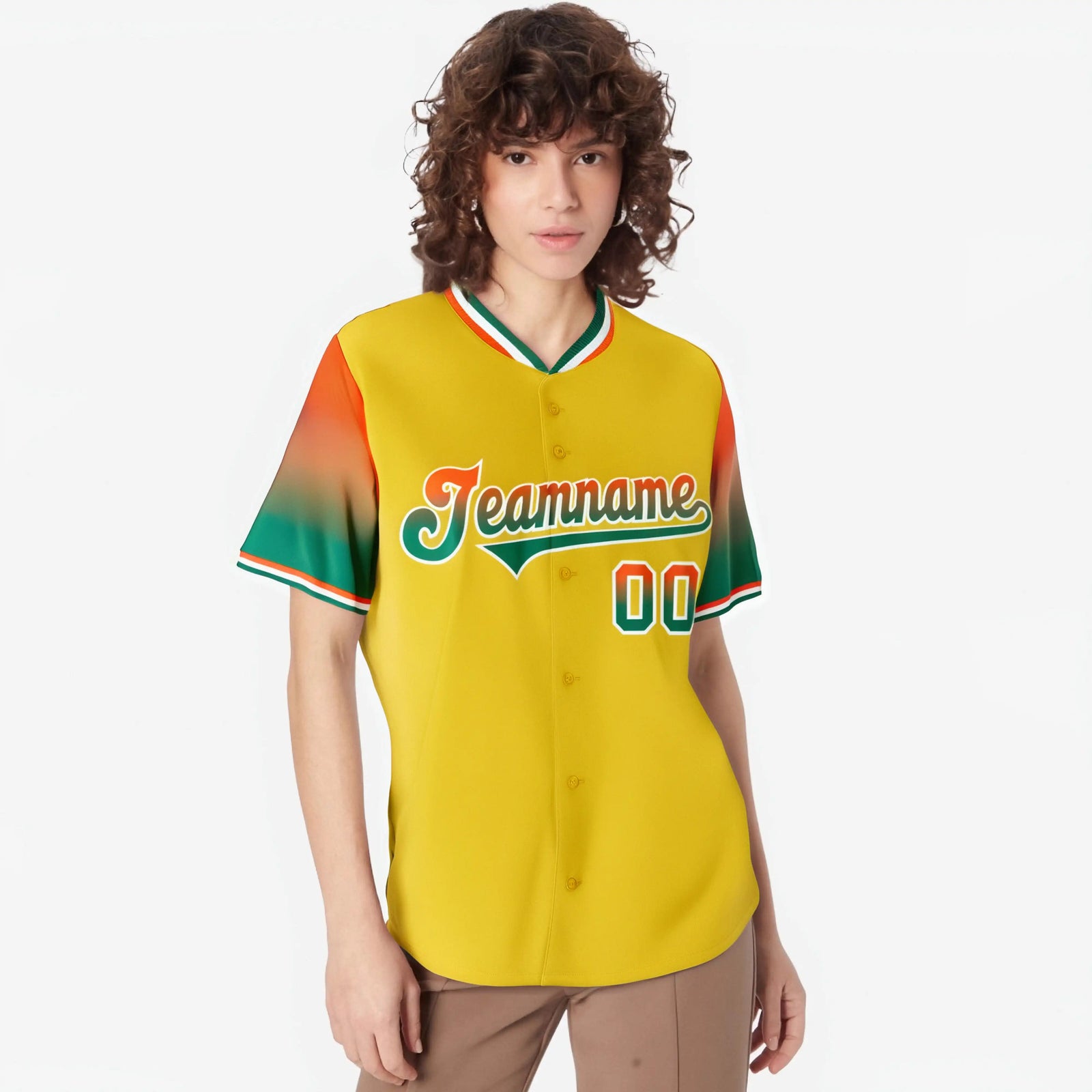 Custom Gold Orange-Green Gradient Fashion Authentic Baseball Jersey