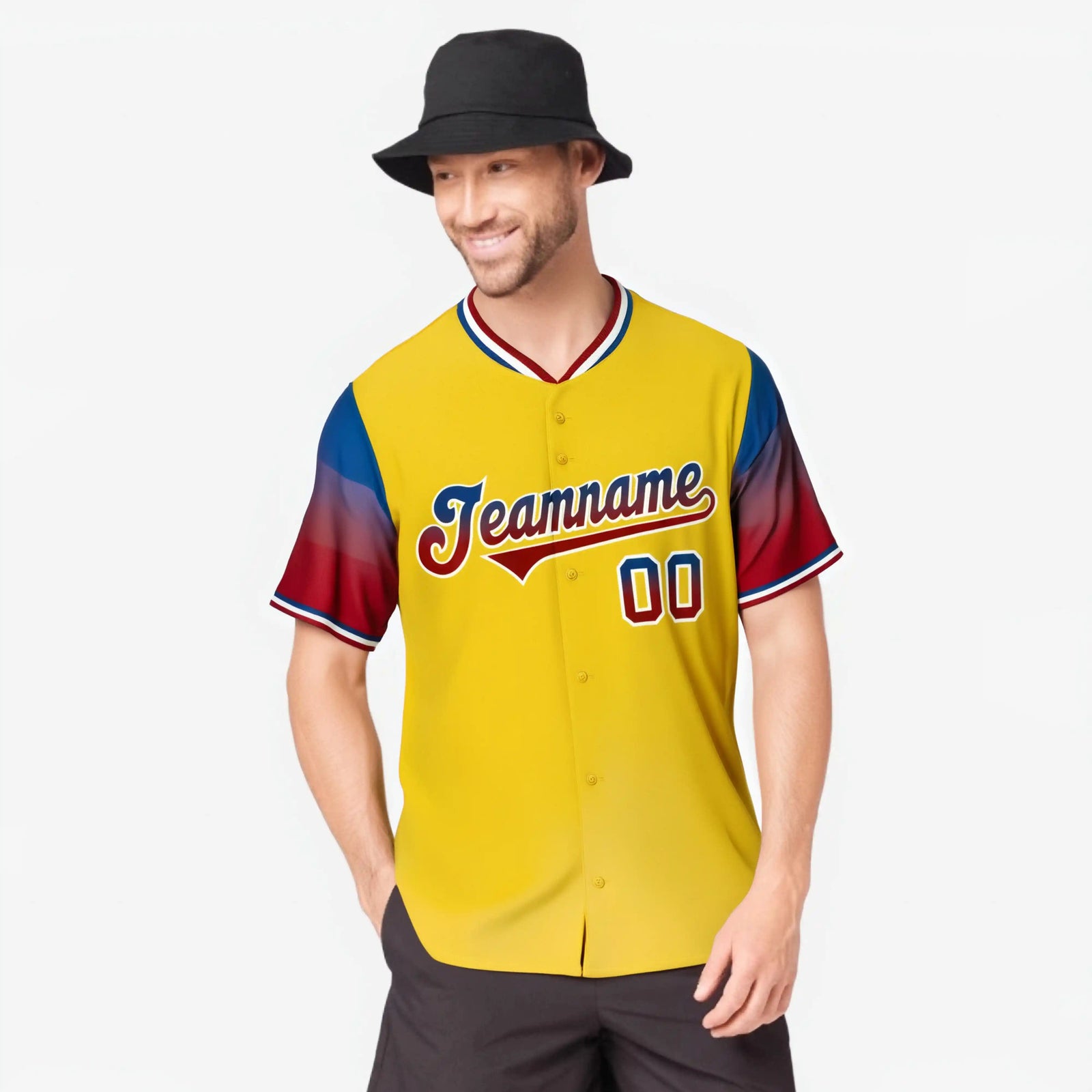 Custom Gold Royal Blue-Crimson Gradient Fashion Authentic Baseball Jersey