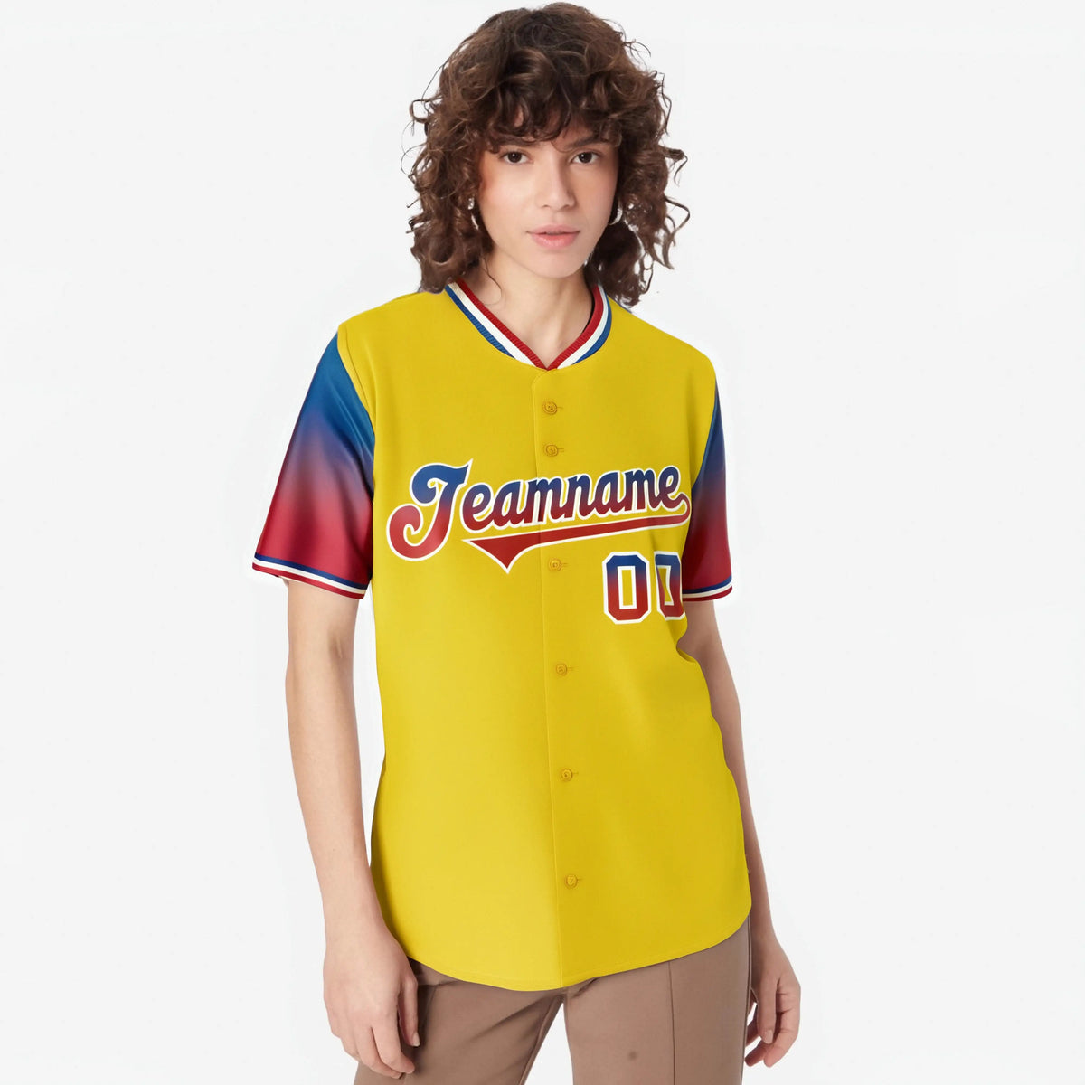 Custom Gold Royal Blue-Crimson Gradient Fashion Authentic Baseball Jersey