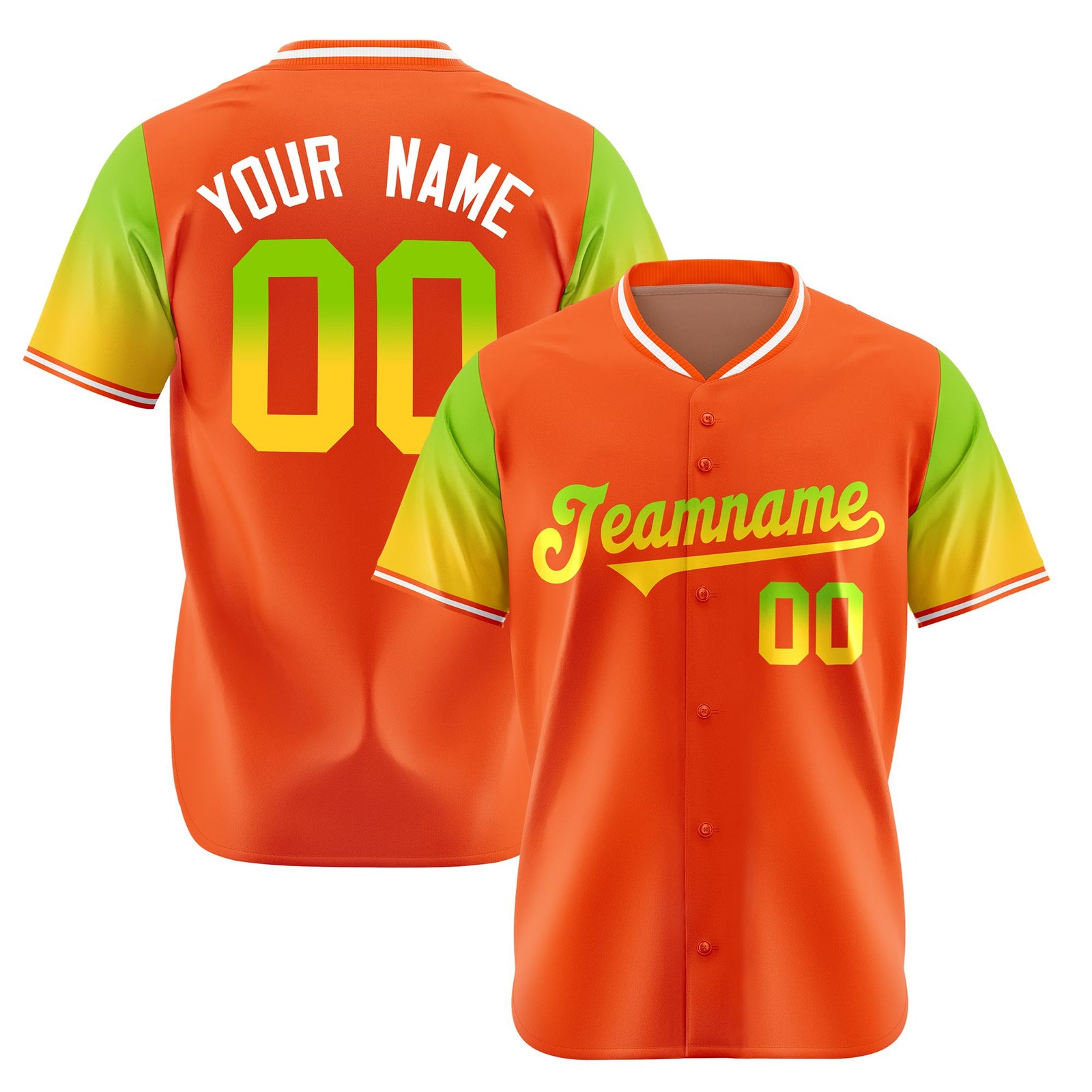 Custom Orange Neon Green-Gold Gradient Fashion Authentic Baseball Jersey