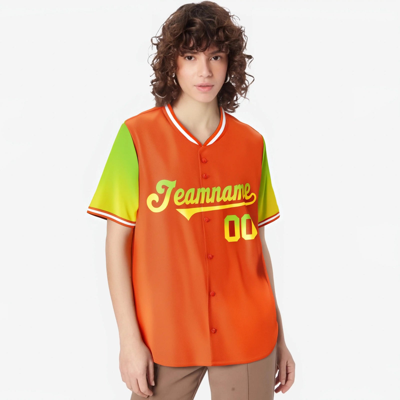 Custom Orange Neon Green-Gold Gradient Fashion Authentic Baseball Jersey