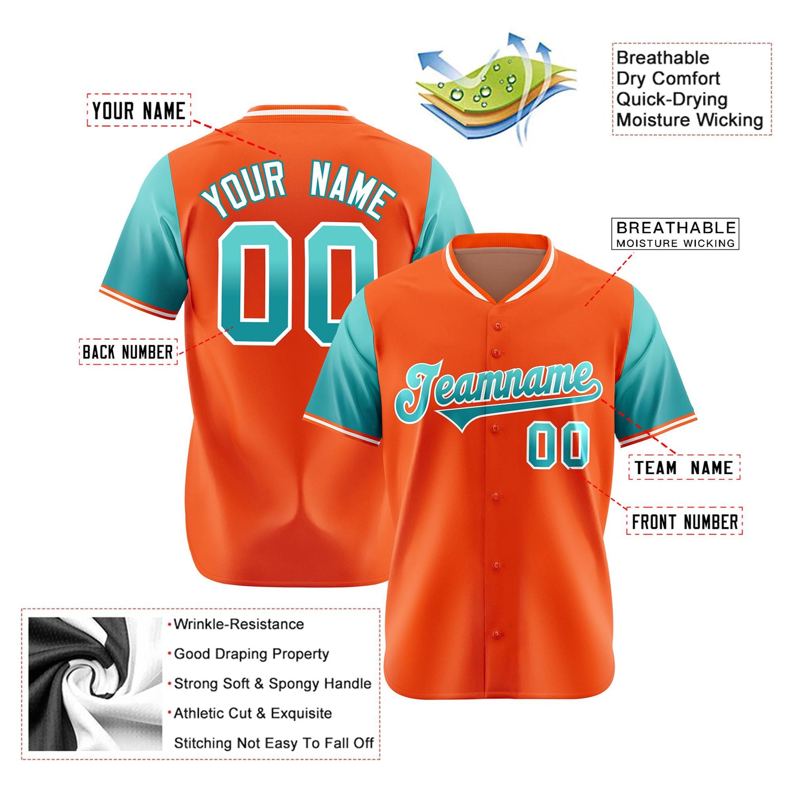 Custom Orange Aqua Gradient Fashion Authentic Baseball Jersey