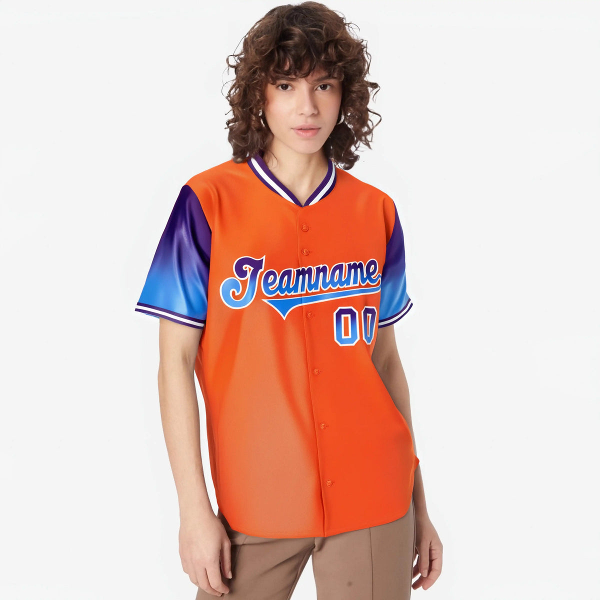 Custom Orange Purple-Powder Blue Gradient Fashion Authentic Baseball Jersey