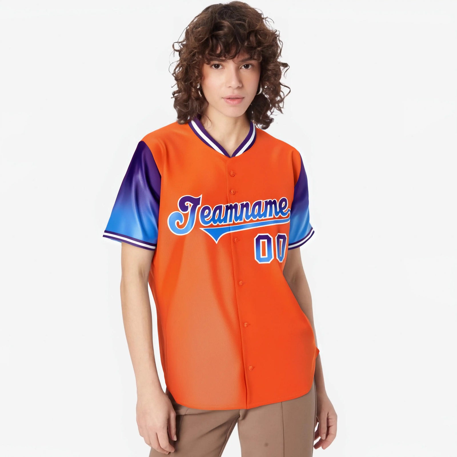 Custom Orange Purple-Powder Blue Gradient Fashion Authentic Baseball Jersey