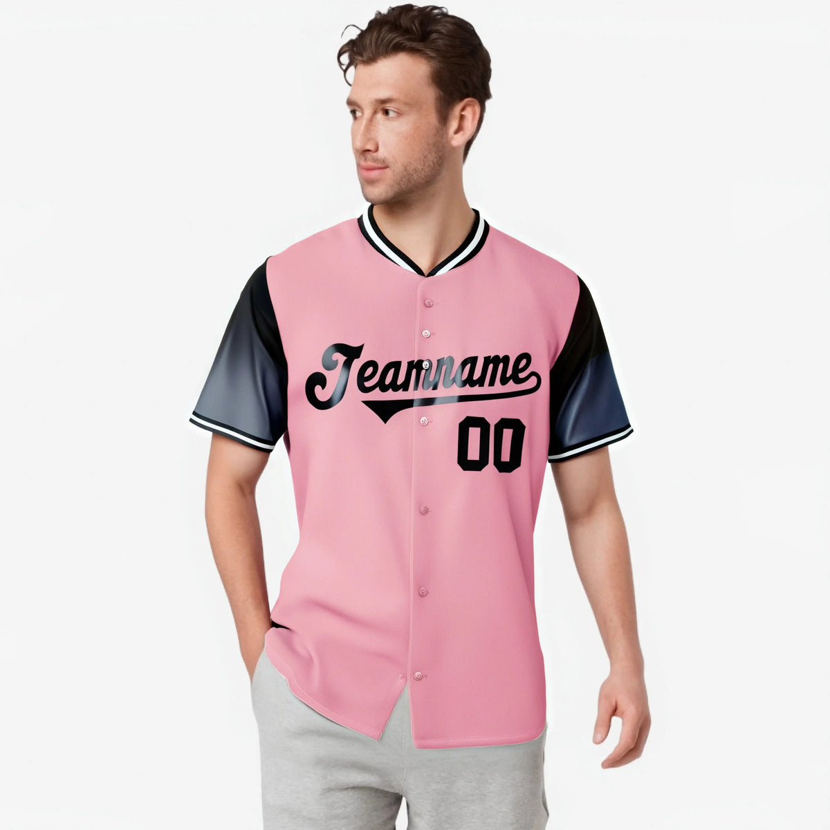 Custom Light Pink Black Gradient Fashion Authentic Baseball Jersey