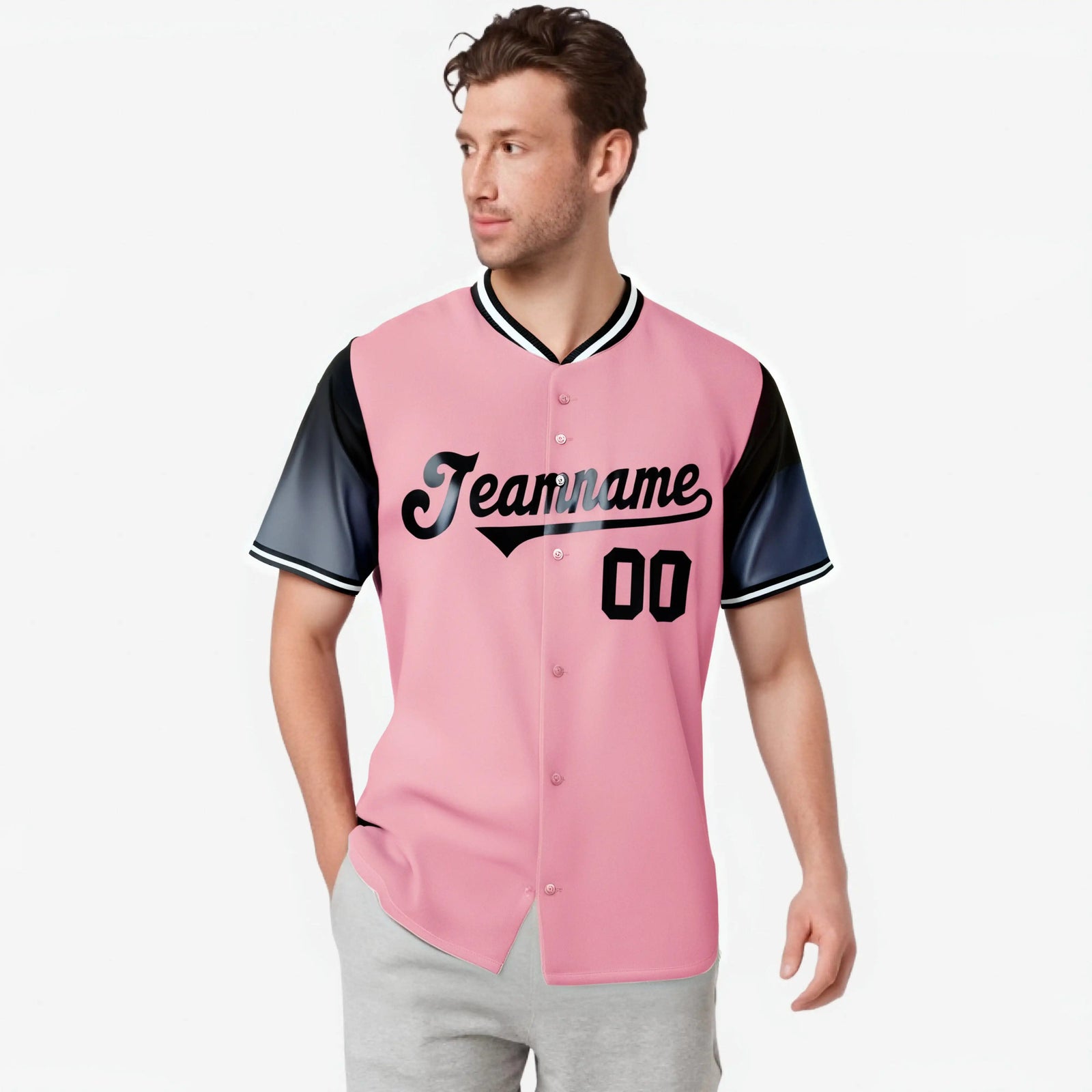 Custom Light Pink Black Gradient Fashion Authentic Baseball Jersey