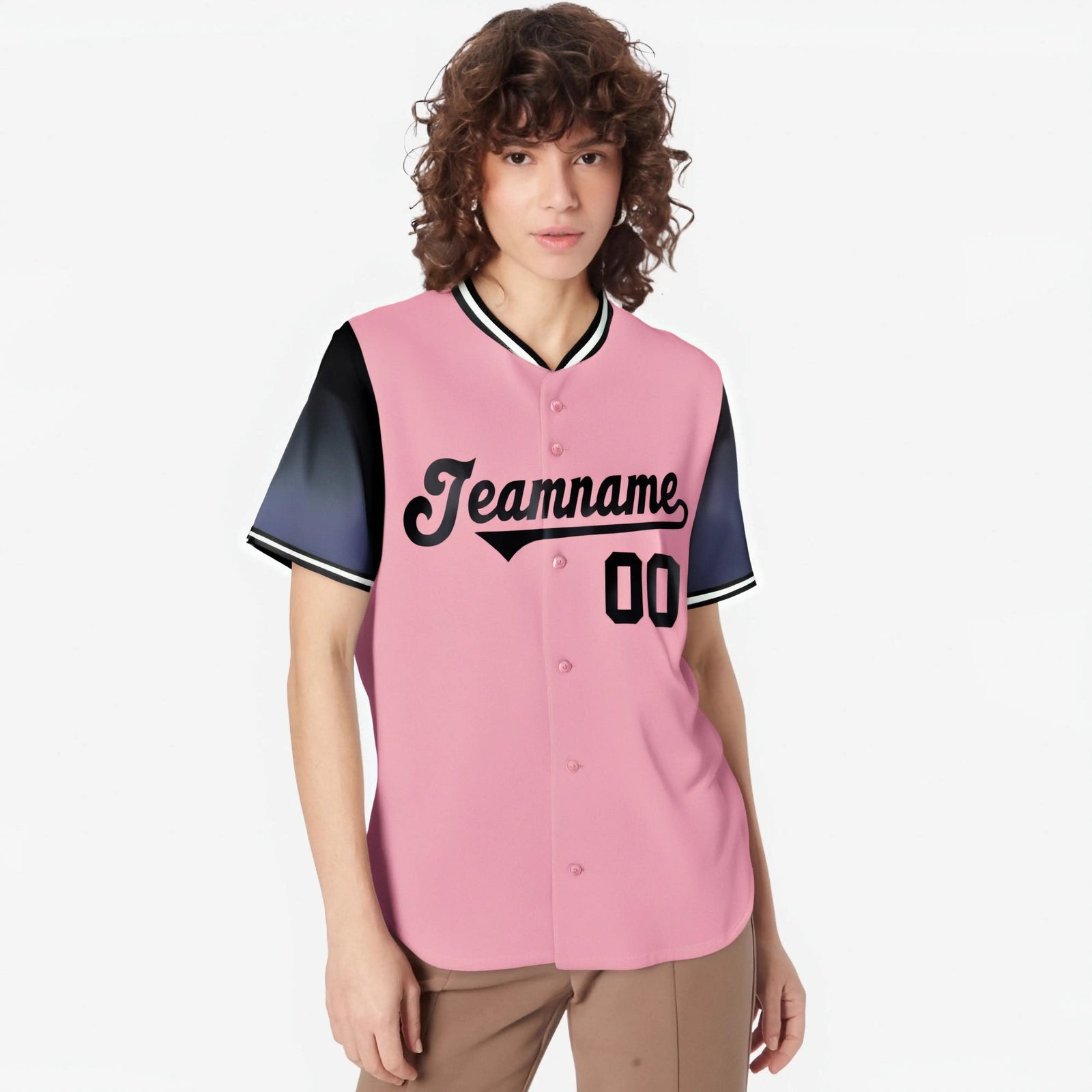 Custom Light Pink Black Gradient Fashion Authentic Baseball Jersey