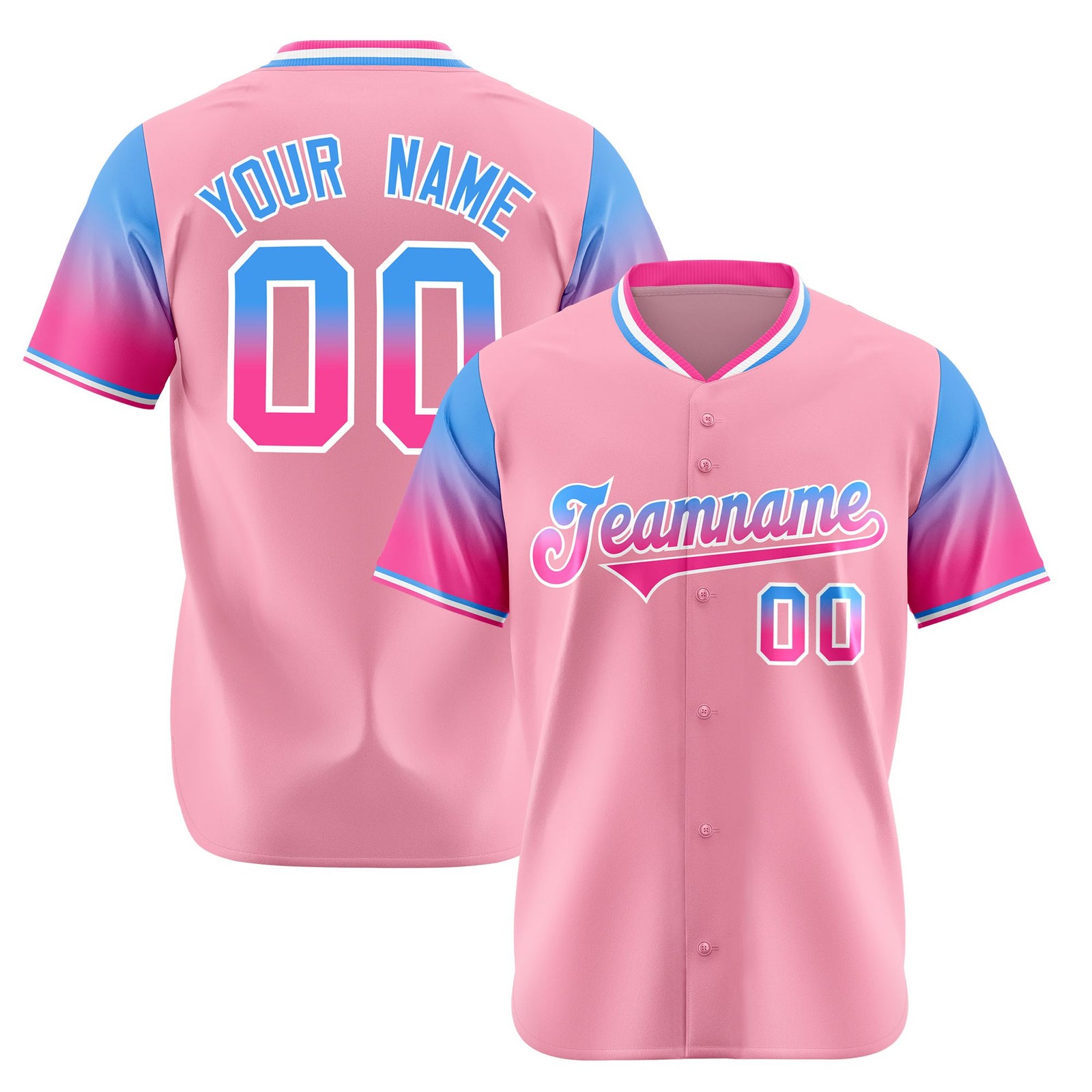 Custom Light Pink Powder Blue-Pink Gradient Fashion Authentic Baseball Jersey