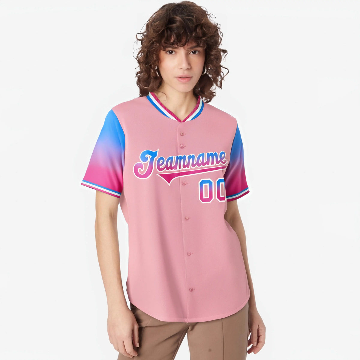 Custom Light Pink Powder Blue-Pink Gradient Fashion Authentic Baseball Jersey