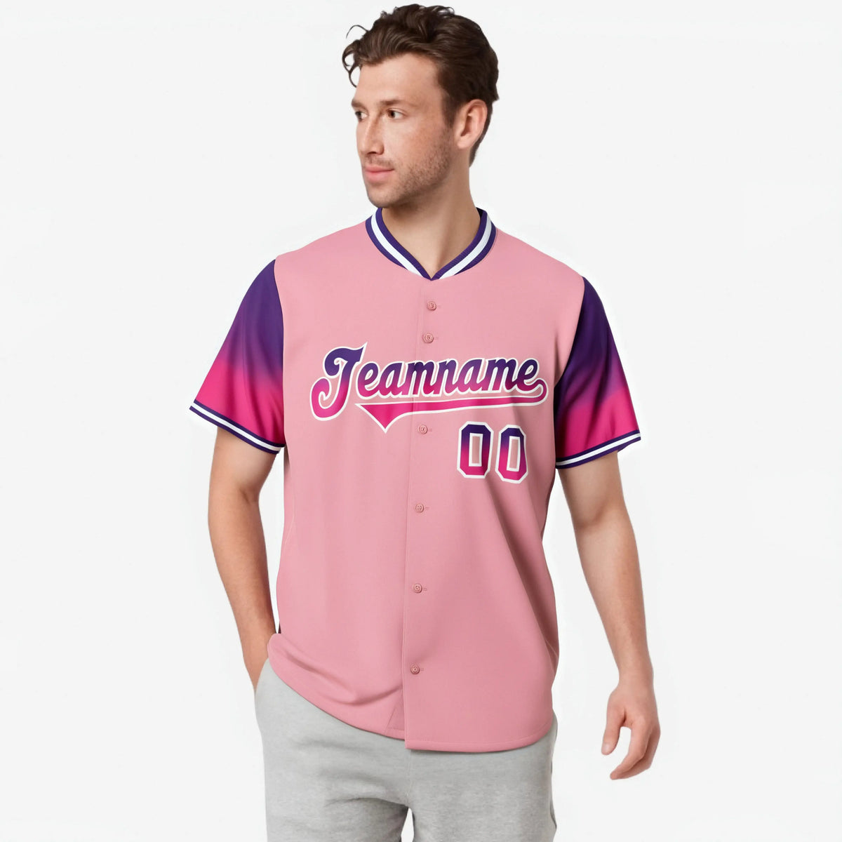 Custom Light Pink Purple-Pink Gradient Fashion Authentic Baseball Jersey
