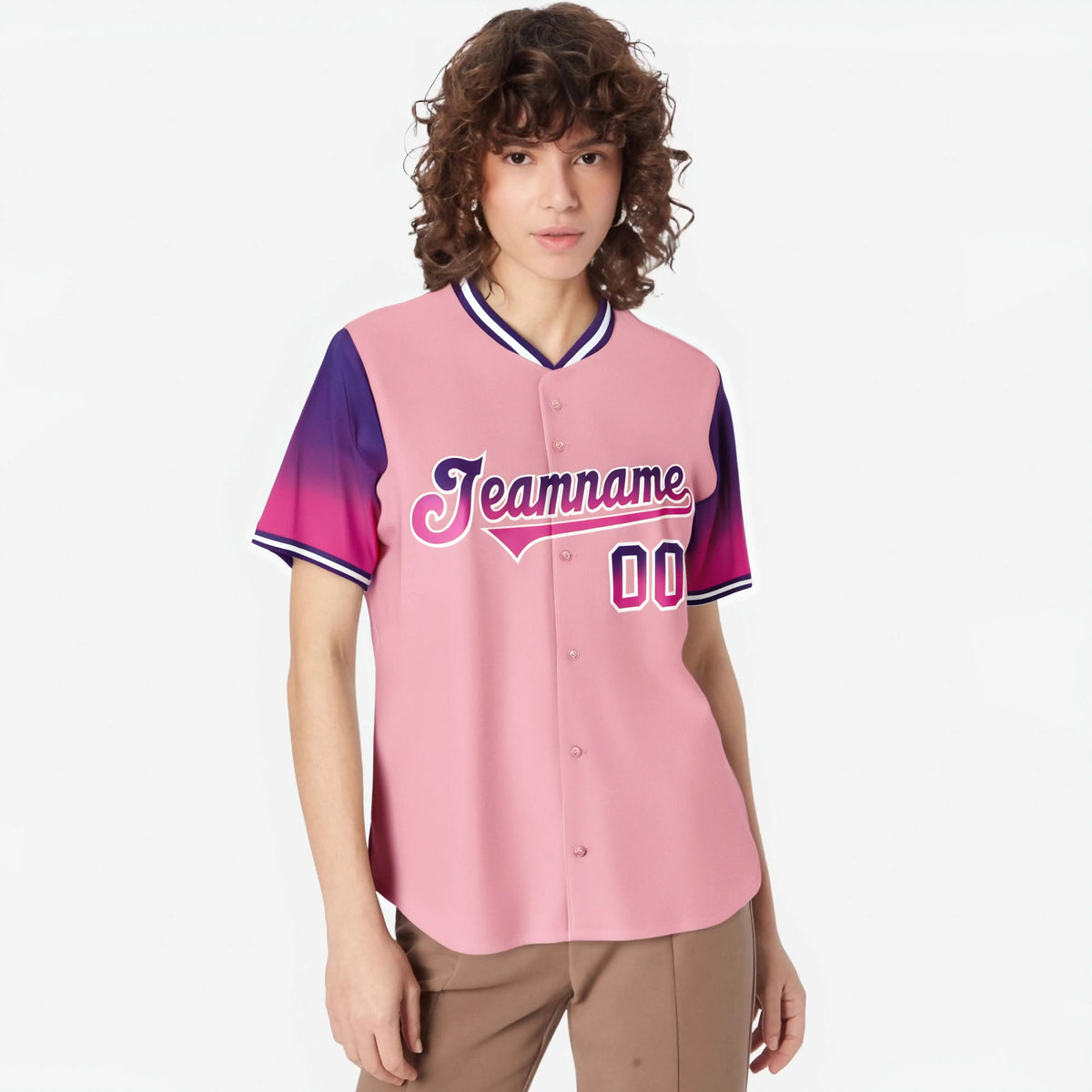 Custom Light Pink Purple-Pink Gradient Fashion Authentic Baseball Jersey